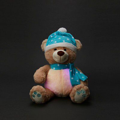 Battery-powered Bluetooth speaker bear with LED colour changing lights, includes Demo melody song - Winter Wonderland Bear