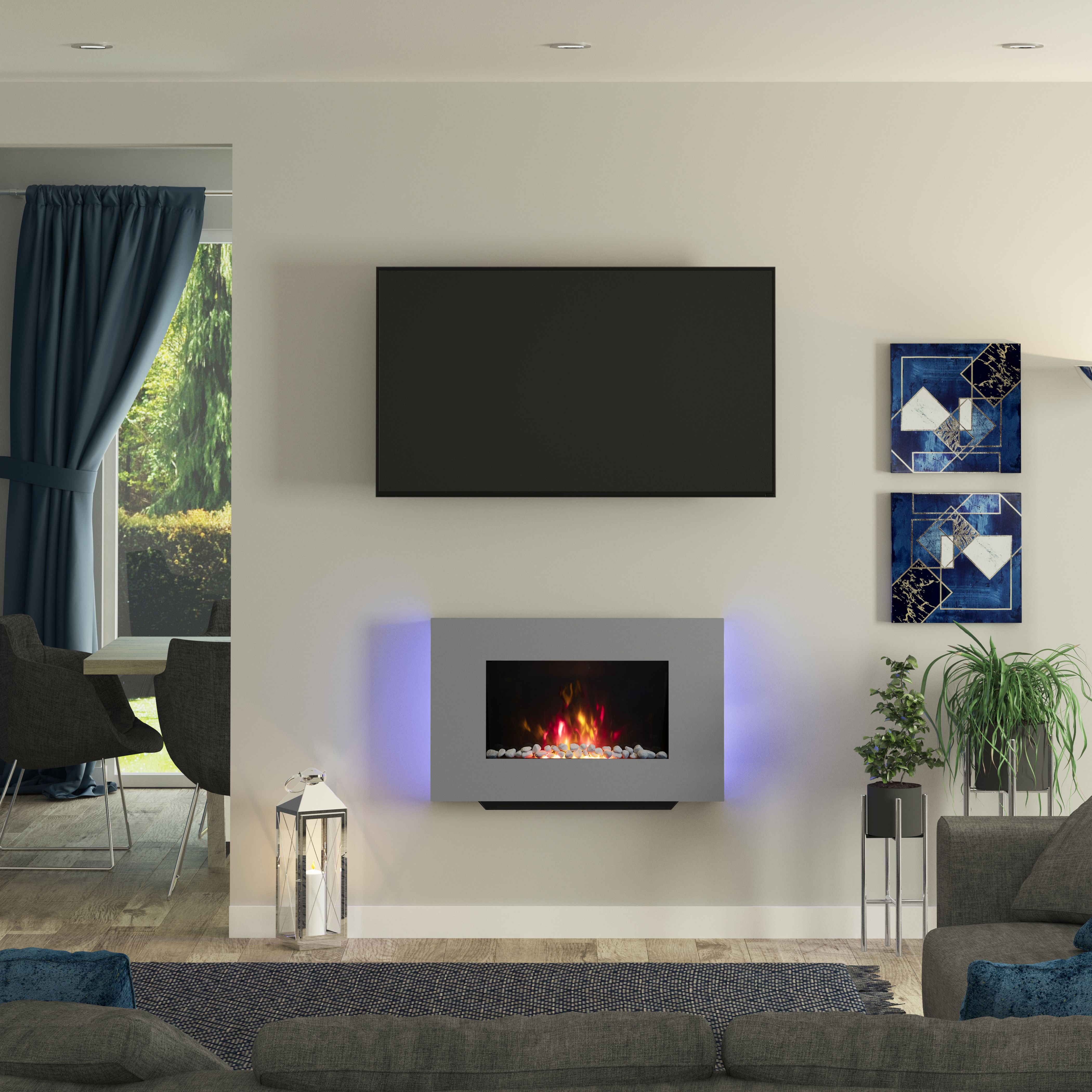 Be Modern Abington 2kW Grey Glass effect Electric Fire