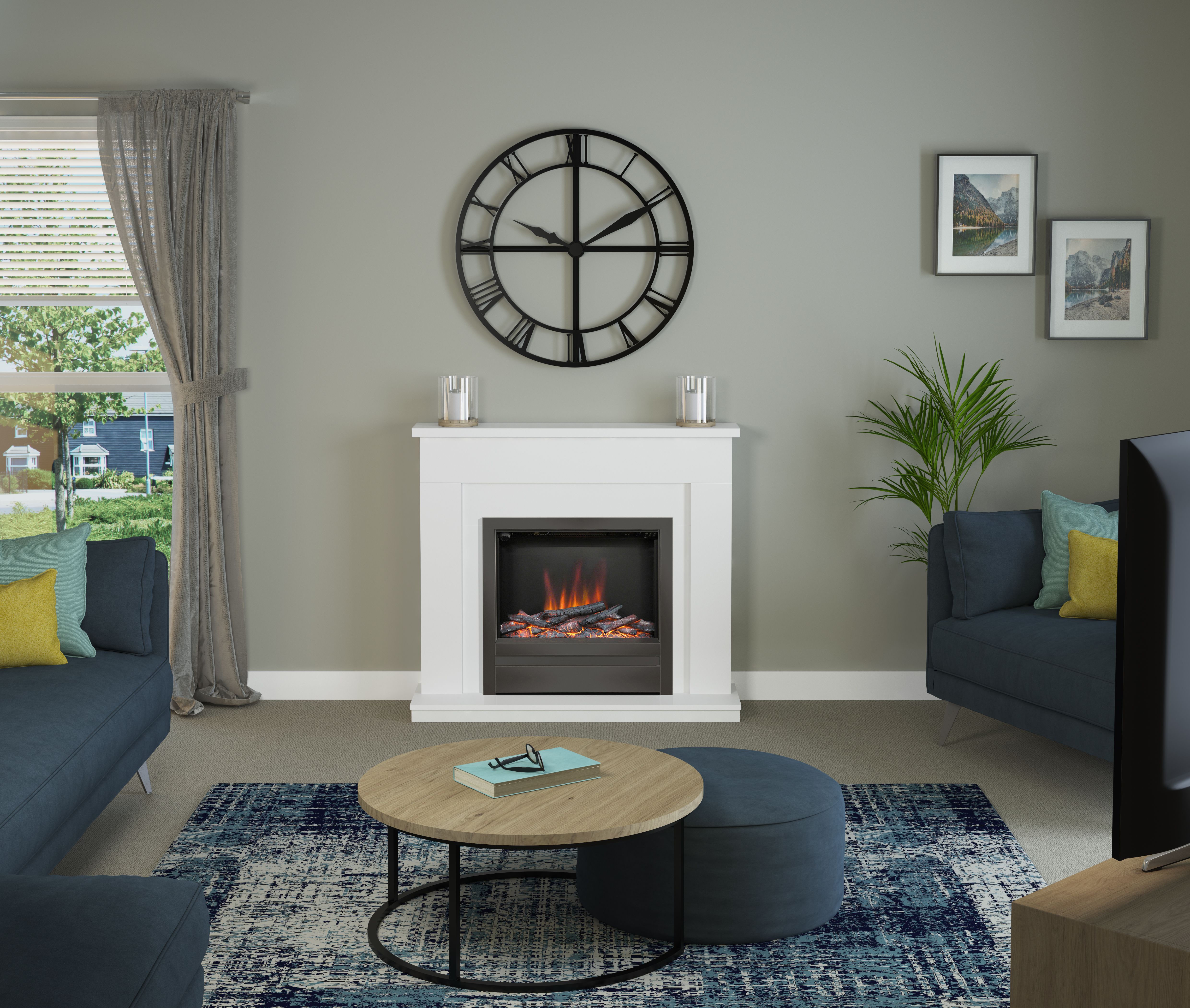 Be Modern Alder White & black Nickel effect Inset Electric Fire suite