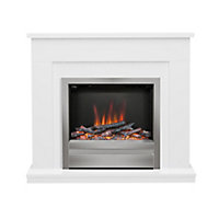 Be Modern Alder White Chrome effect Inset Electric Fire suite