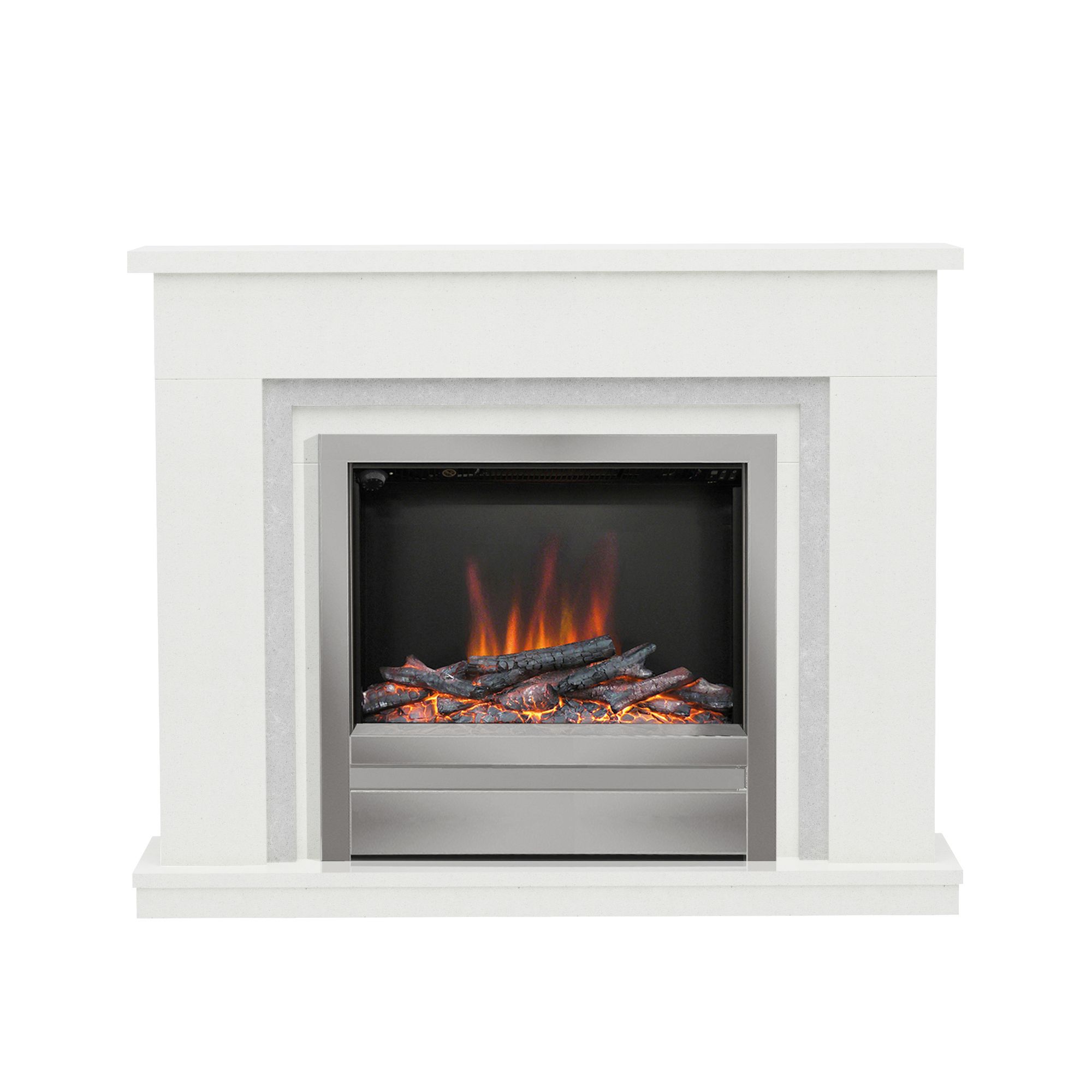 Be Modern Alena White Chrome effect Electric Fire suite DIY at B&Q