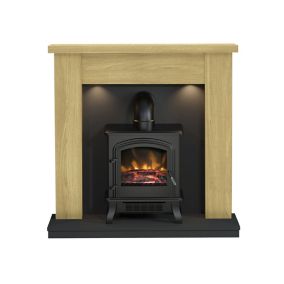 Be Modern Attley Black Oak effect Electric Stove suite