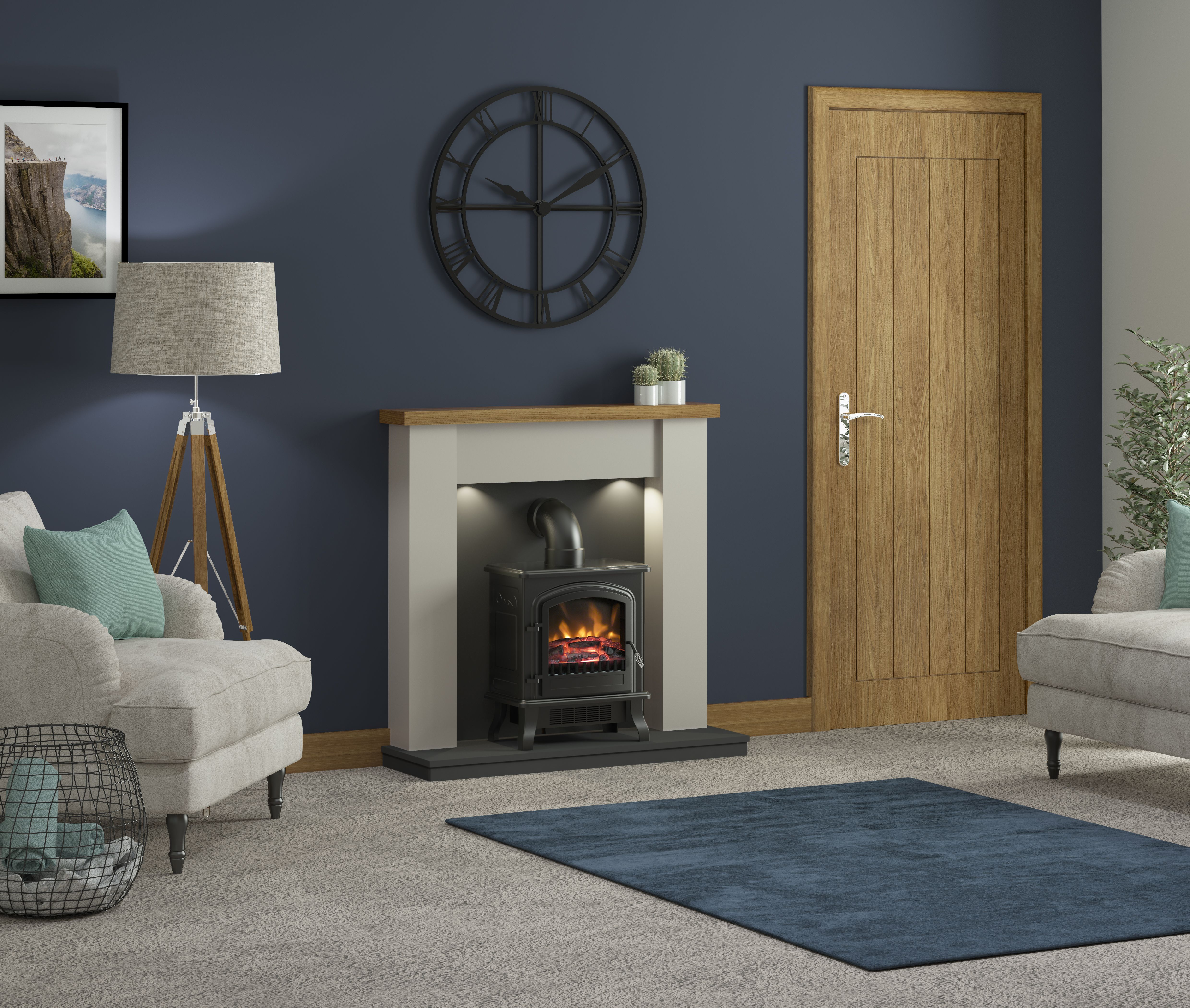Be Modern Attley Black Stone effect Freestanding Electric Stove suite