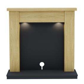 Be Modern Attley Oak effect & black Oak Fire surround set with Lights included