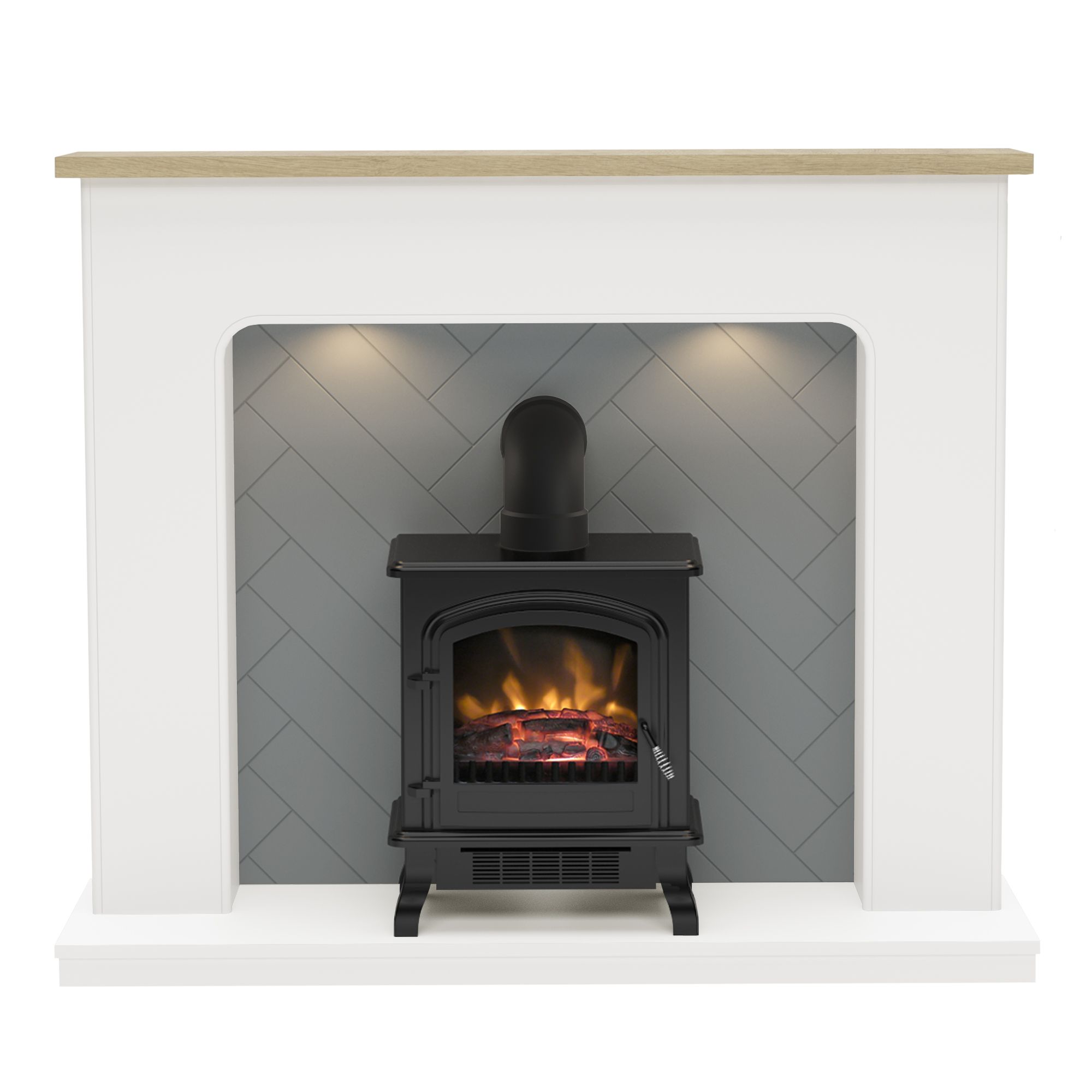 Be Modern Charing White & oak Freestanding Electric Fire suite