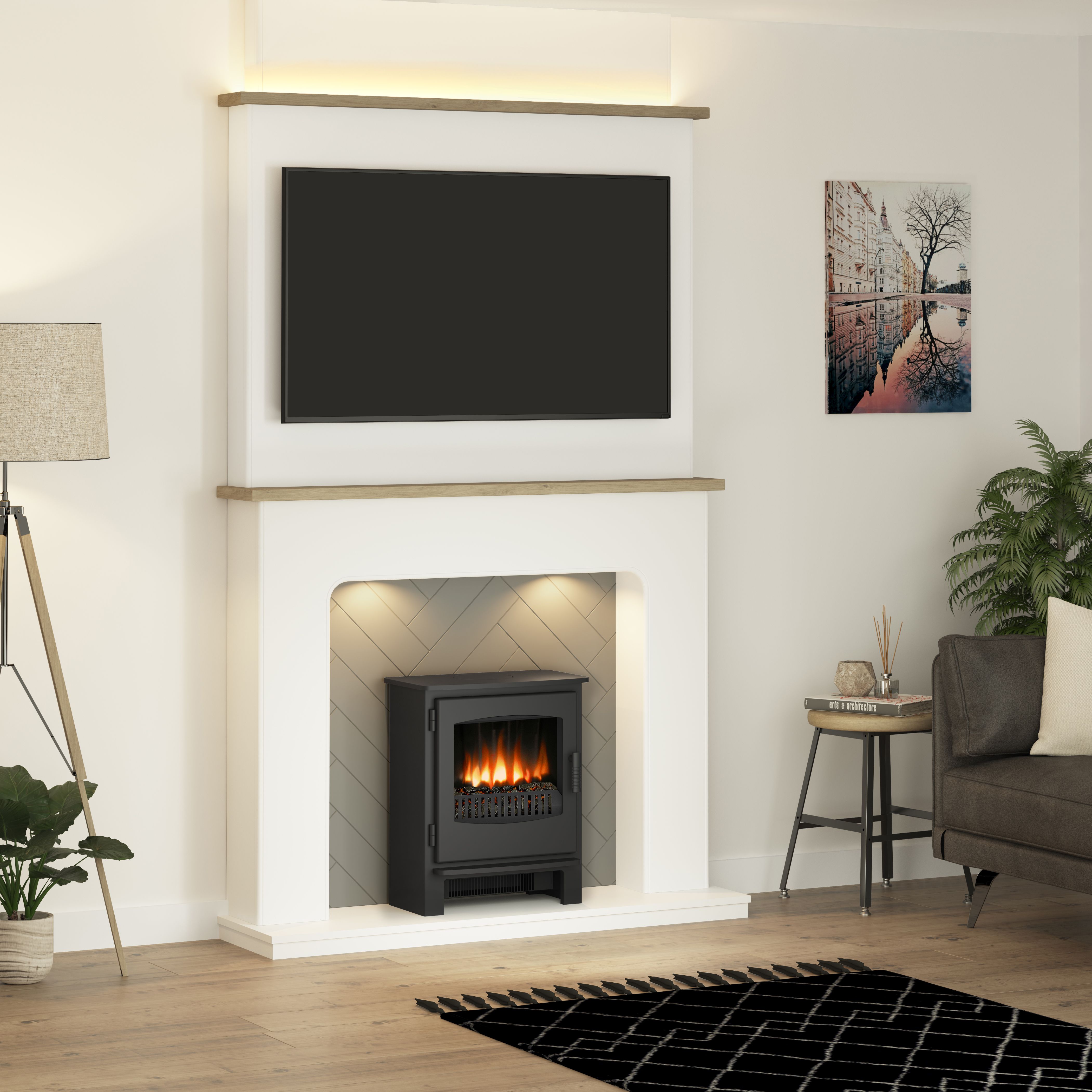 Be Modern Charingworth White u0026 oak effect Fire surround with lights | DIY  at Bu0026Q