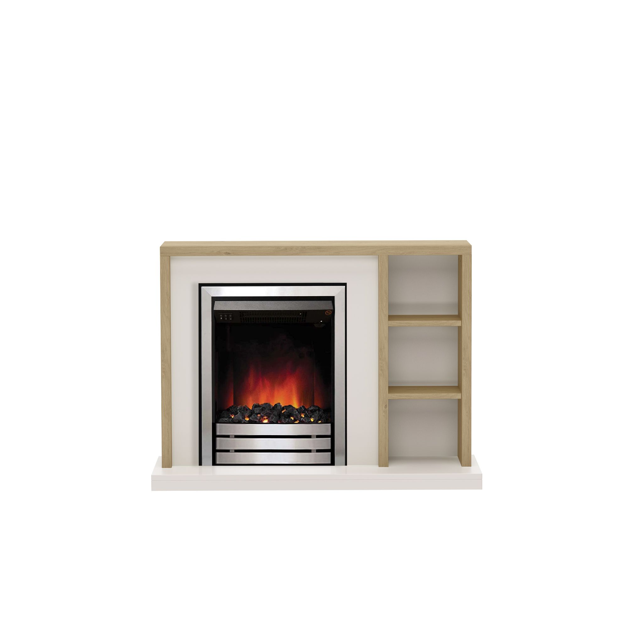 Be Modern Eccleston Oak brown Chrome effect Freestanding Electric Fire suite