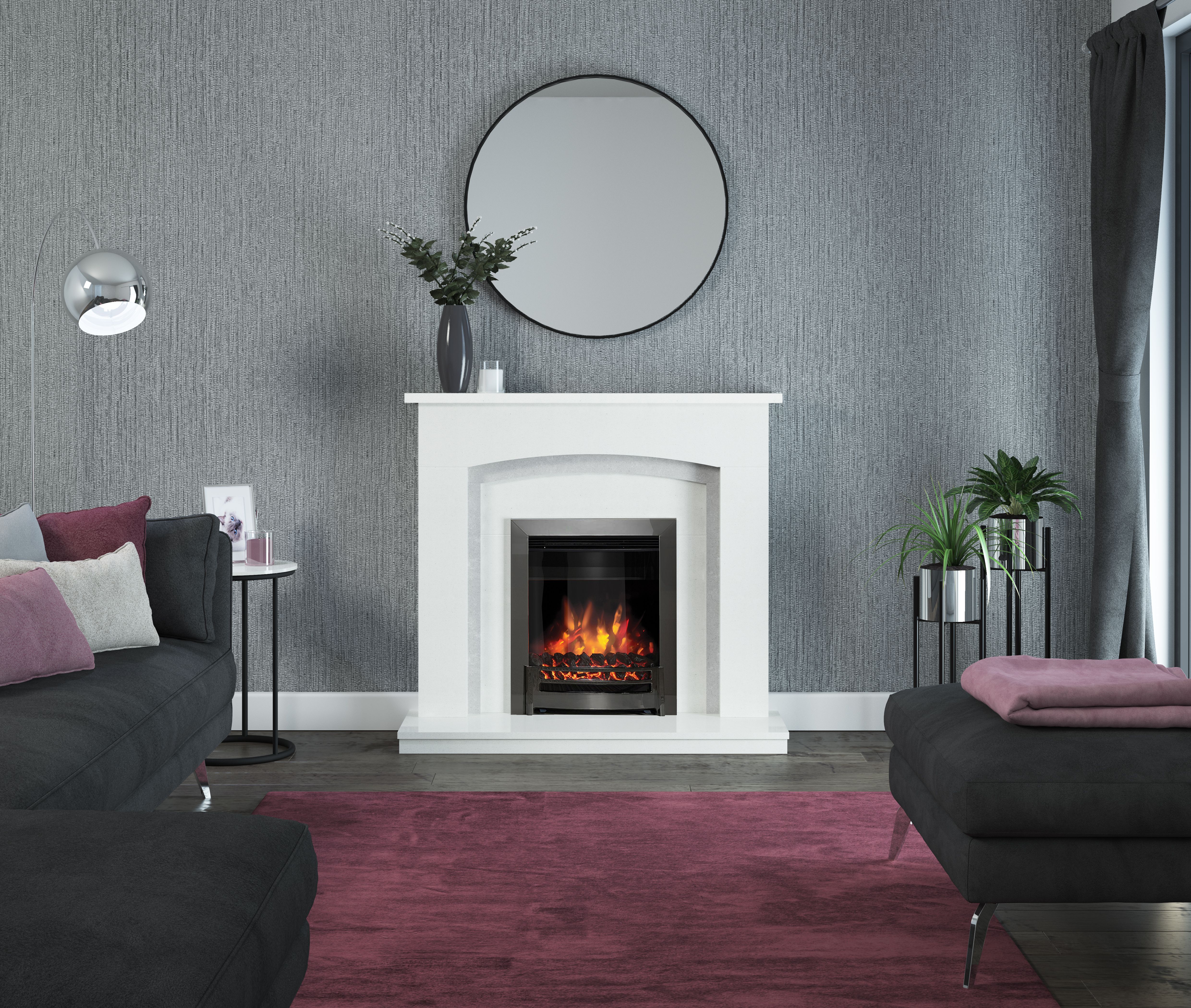 Be Modern Edana 2kW Black Chrome effect Electric Fire (H)565mm (W)413mm (D)75mm