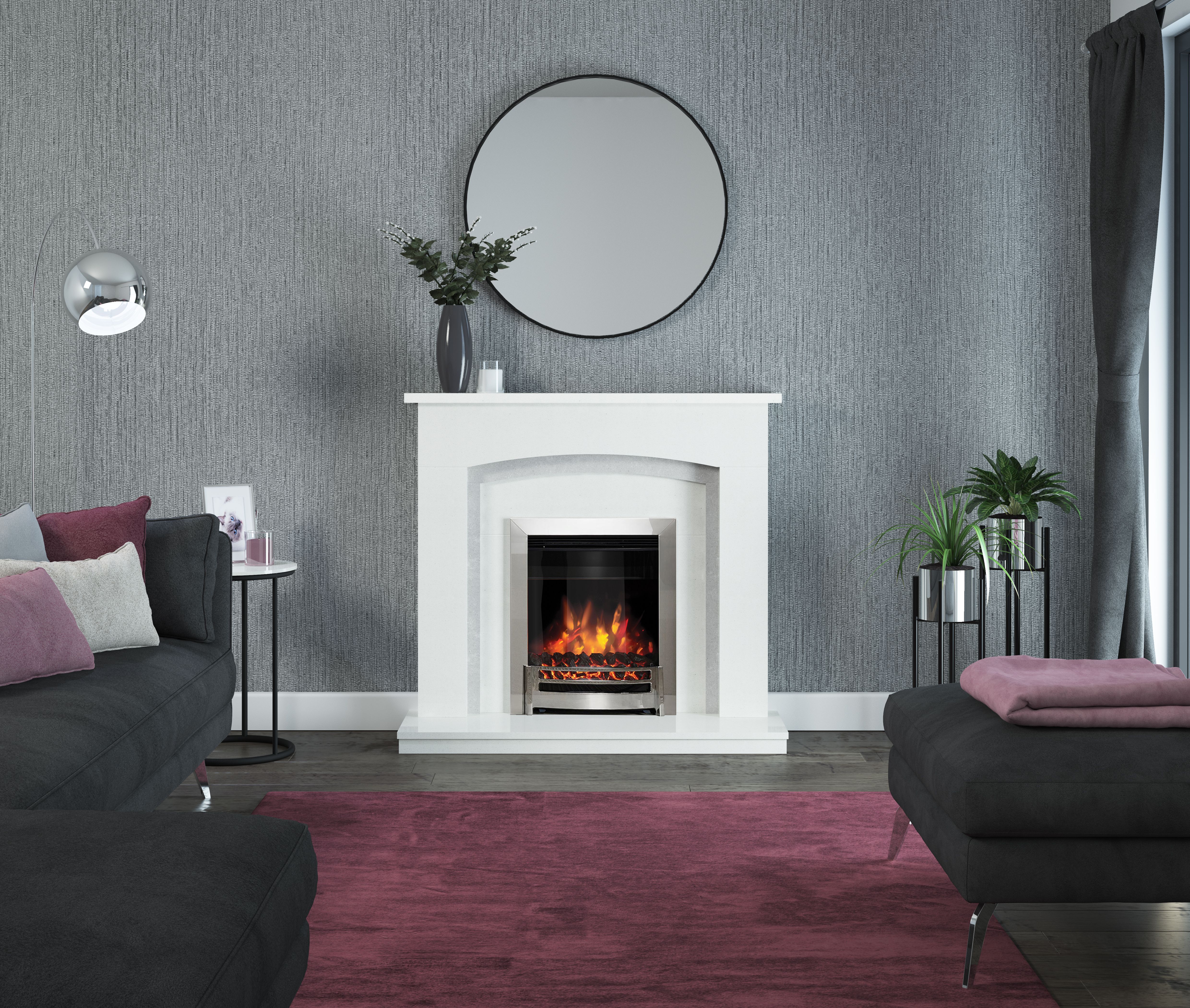 Be Modern Edana 2kW Chrome effect Inset Electric Fire (H)565mm (W)413mm (D)75mm