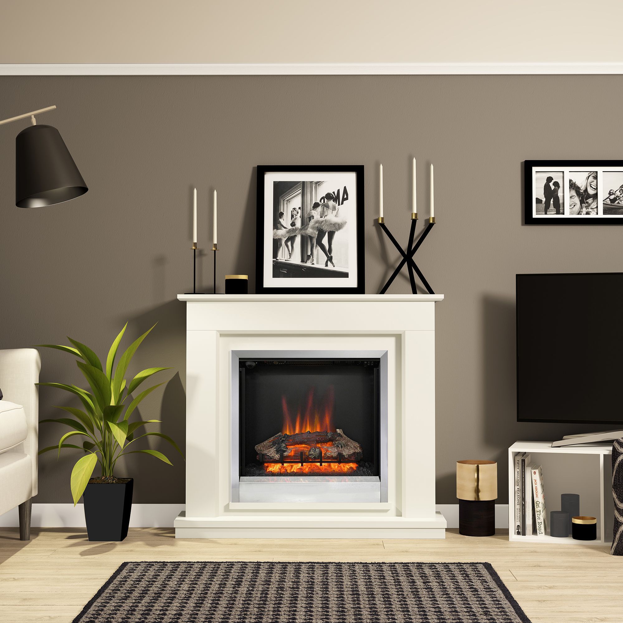 Be Modern Edmonton Soft white Freestanding Electric Fire suite