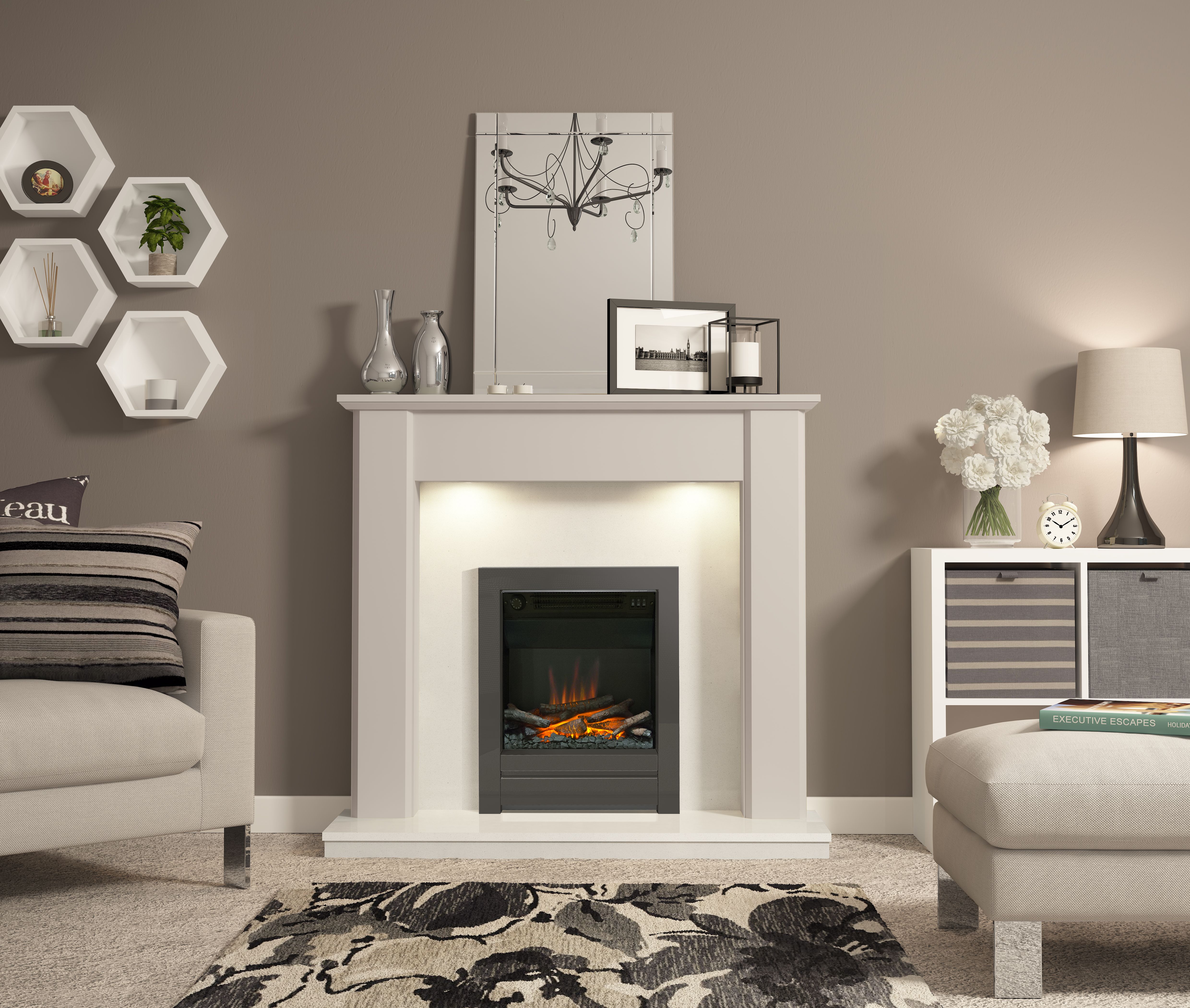 Be Modern Ekon 2kW Black Nickel effect Inset Electric Fire (H)565mm (W)410mm (D)140mm