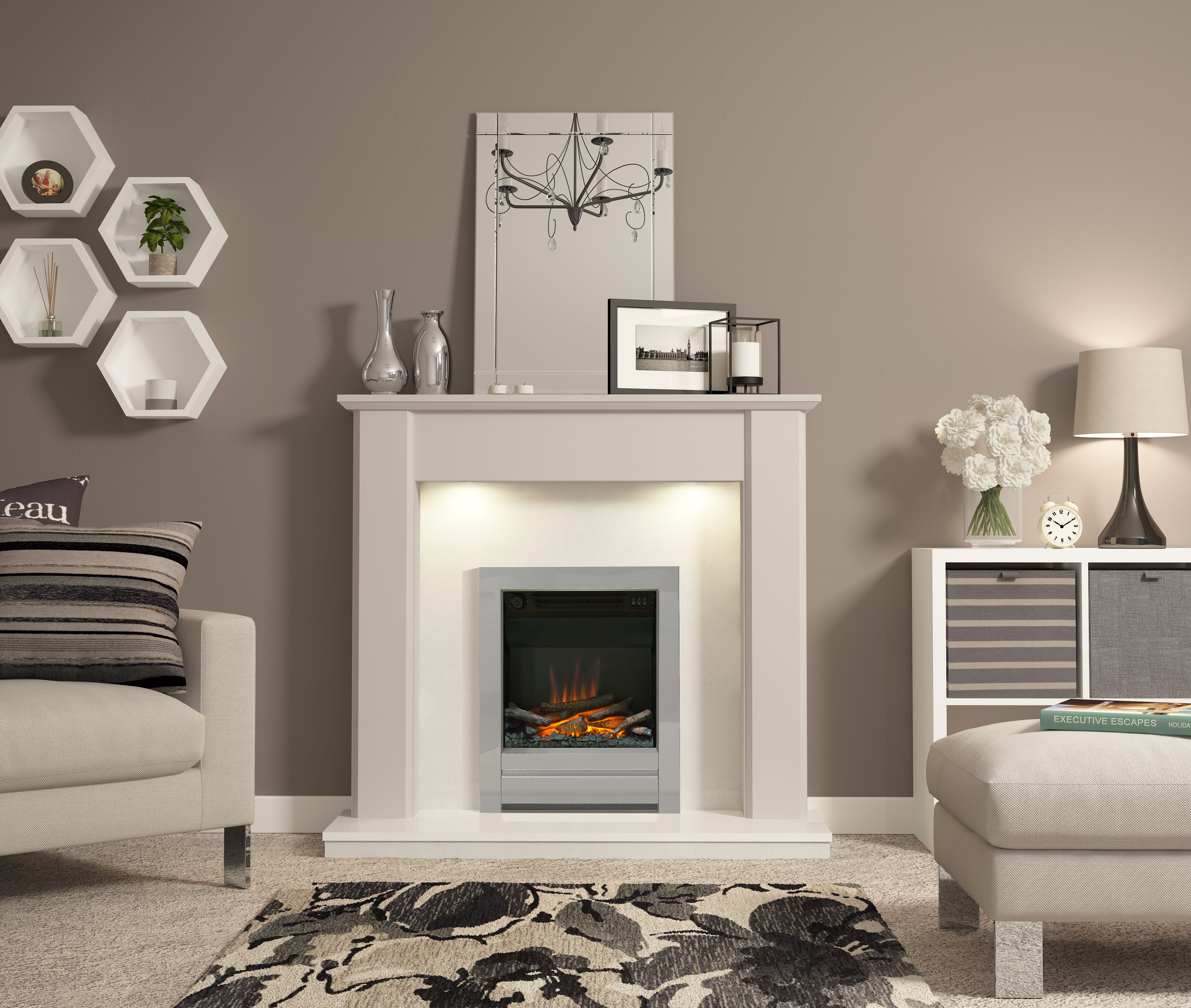 Be Modern Ekon 2kW Chrome effect Electric Fire (H)565mm (W)410mm (D)140mm