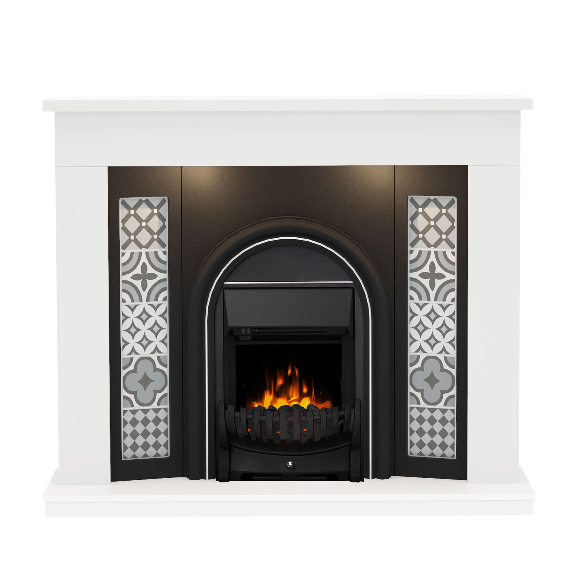 Be Modern Elberton Ash white & black Glass, MDF & metal Freestanding & wall-mounted Electric Fire suite