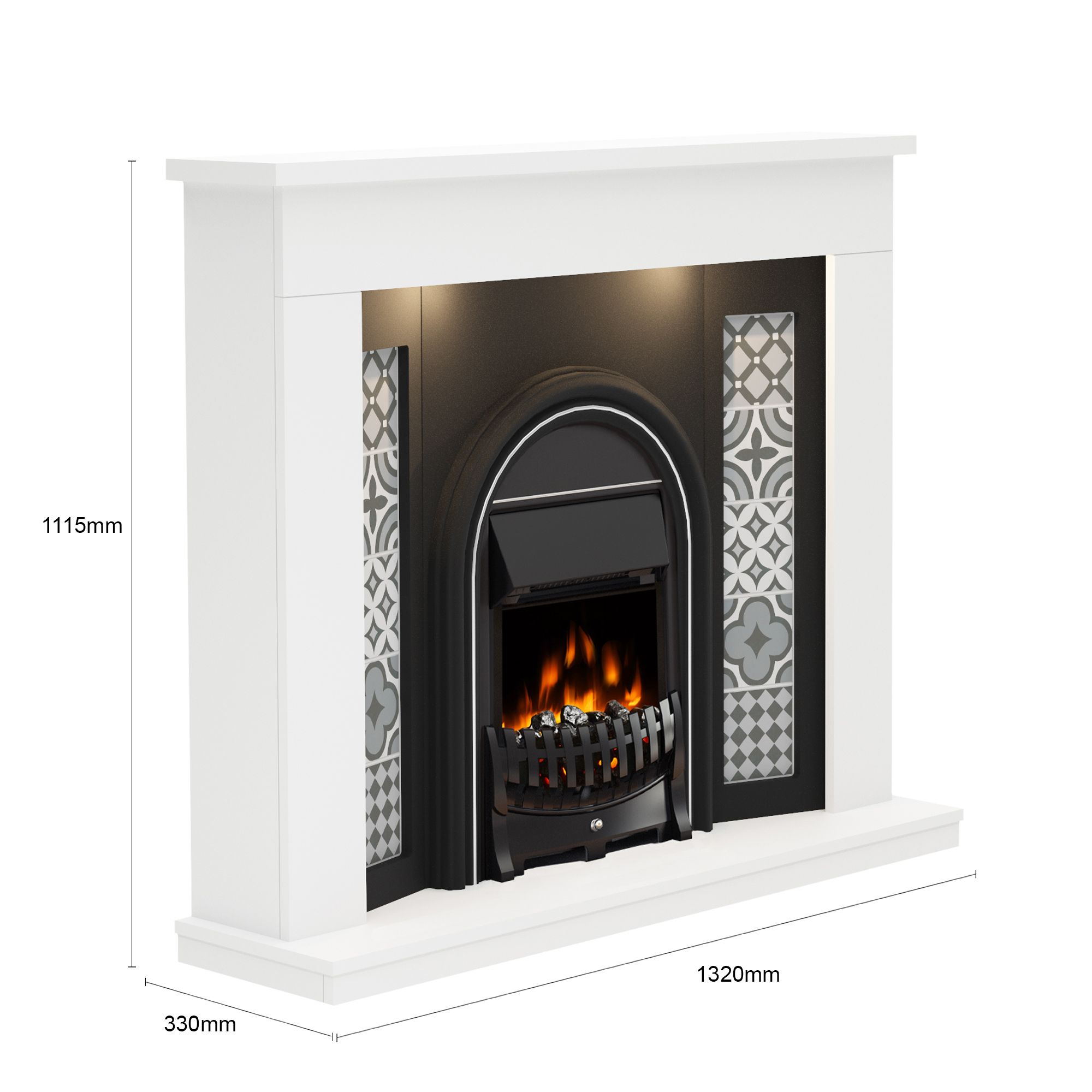 Be Modern Elberton Ash white & black Glass, MDF & metal Freestanding & wall-mounted Electric Fire suite