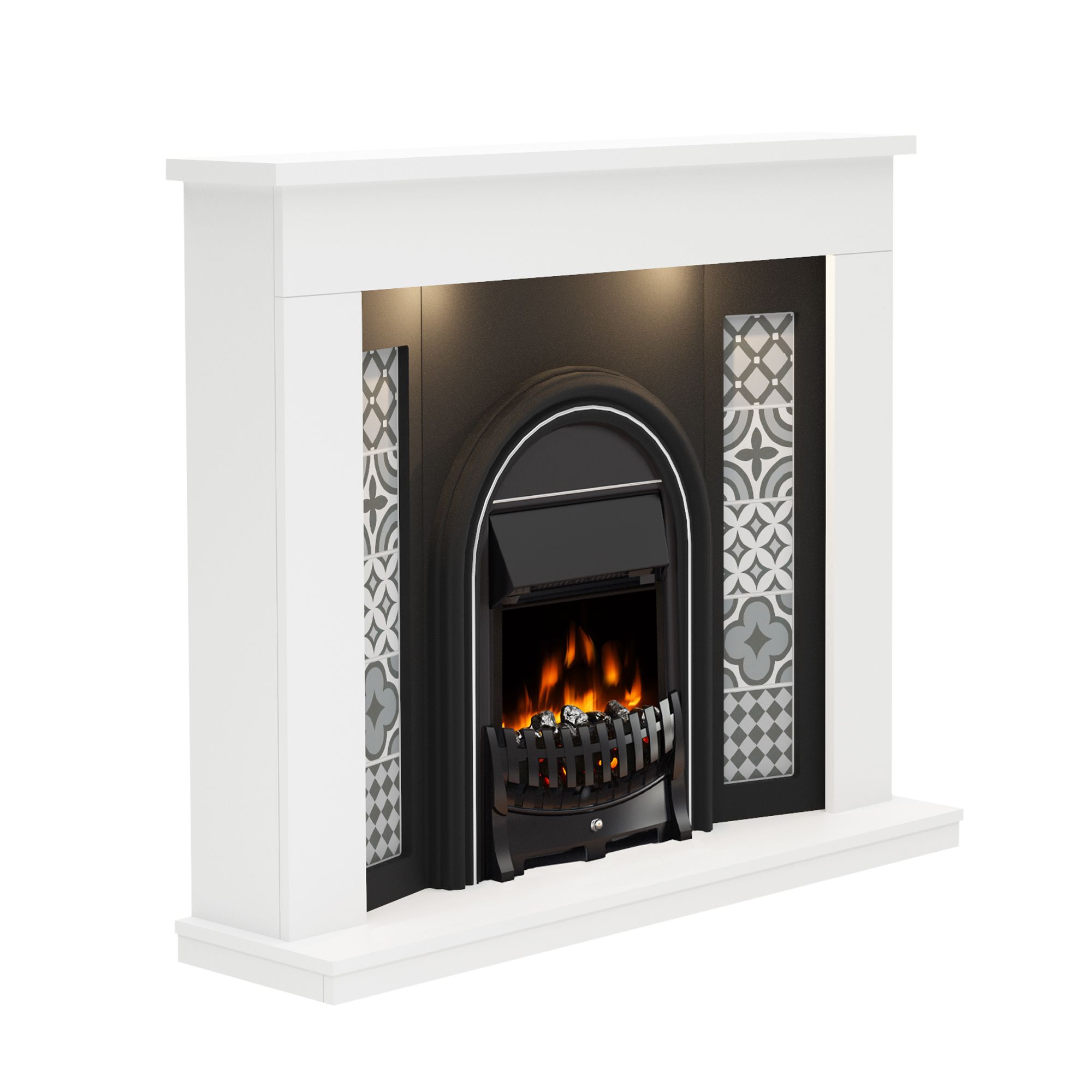 Be Modern Elberton Ash white & black Glass, MDF & metal Freestanding & wall-mounted Electric Fire suite