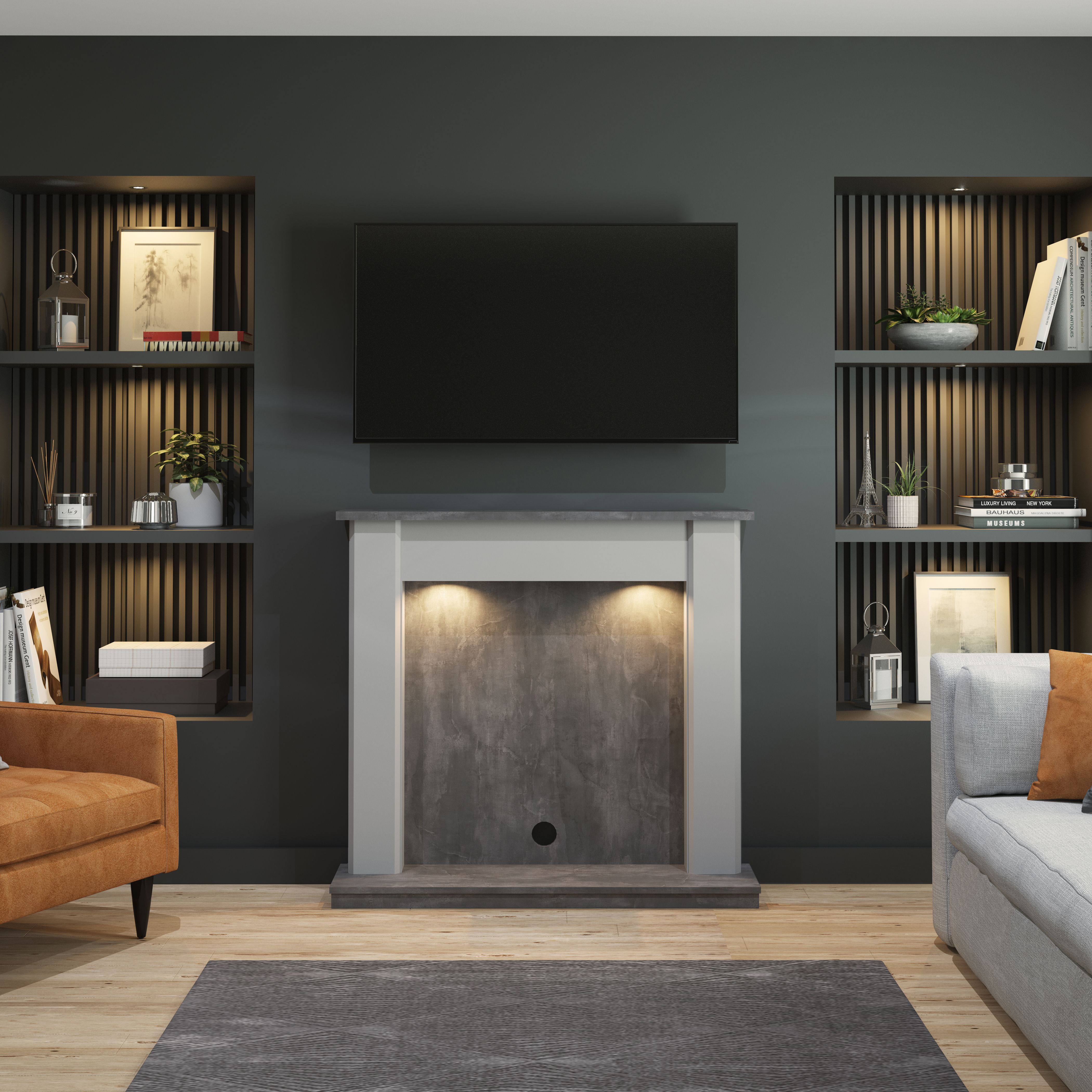 Be Modern Emmbrook Grey & Slate effect Fire surround set with Lights included
