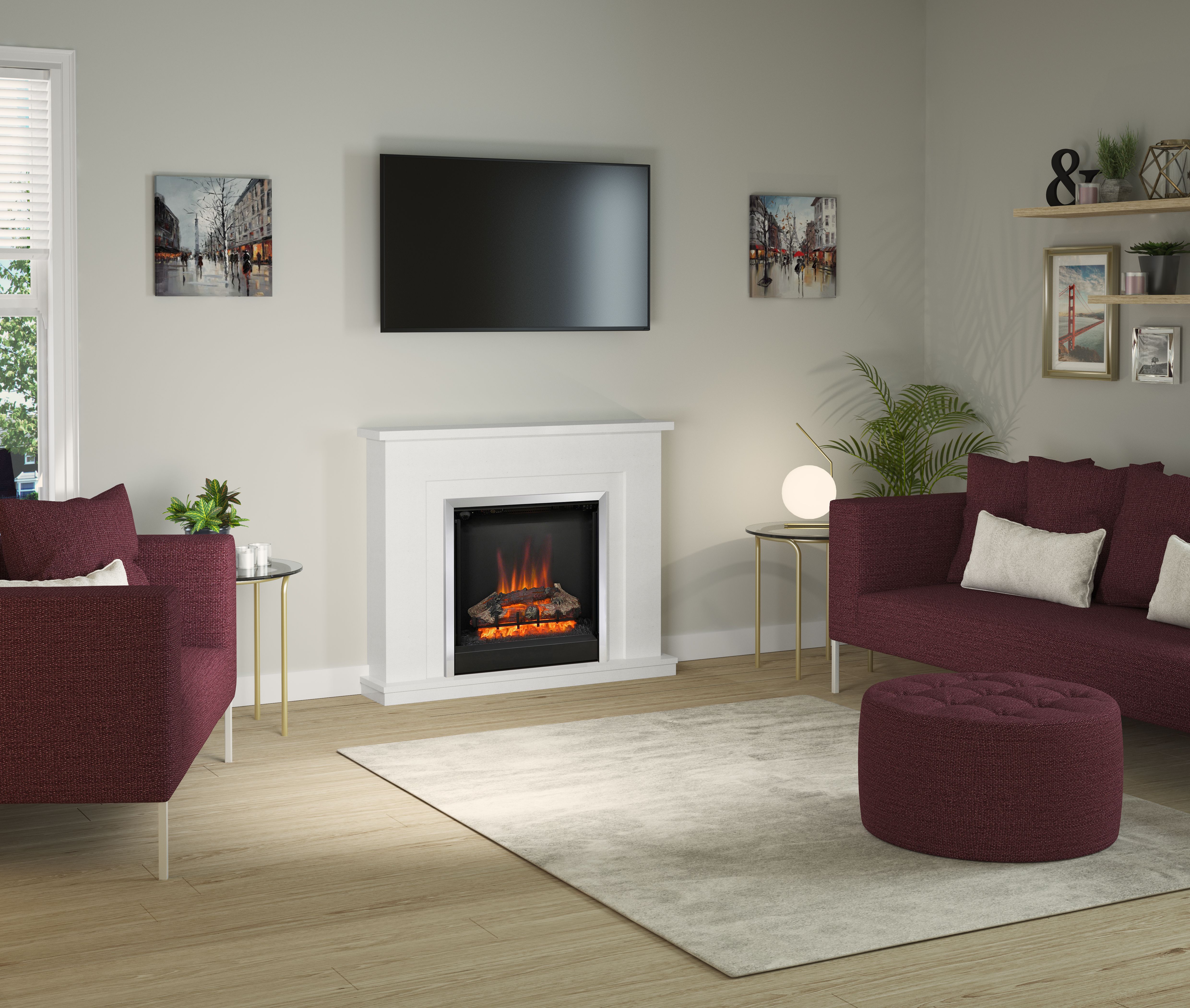 Be Modern Evelina Black & white Chrome effect Inset Electric Fire suite