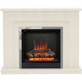 Be Modern Evelina Manila Micro Marble Chrome effect Freestanding Electric Fire suite