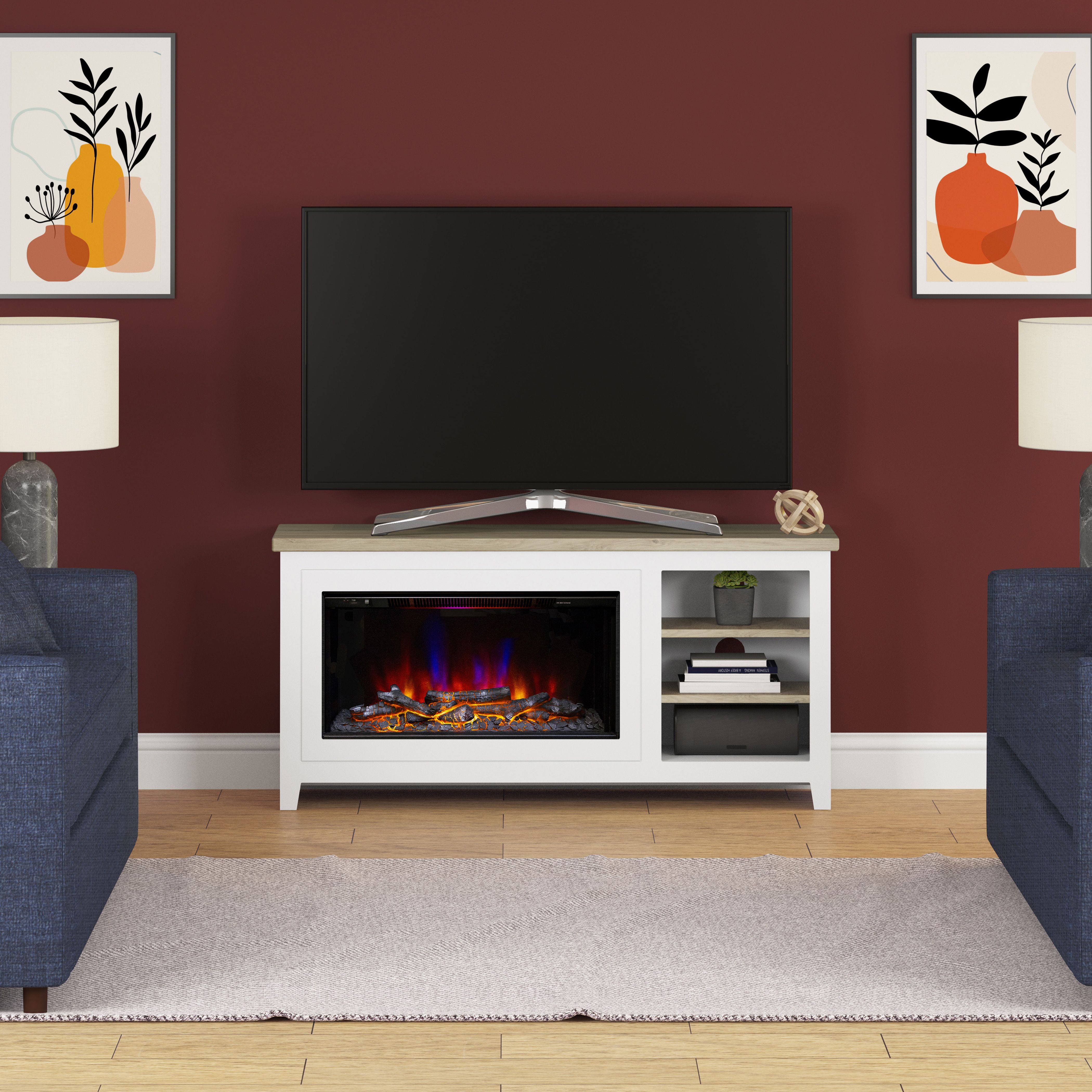 Be Modern Farlington Ash white & black Glass, MDF & metal Freestanding Electric Fire suite