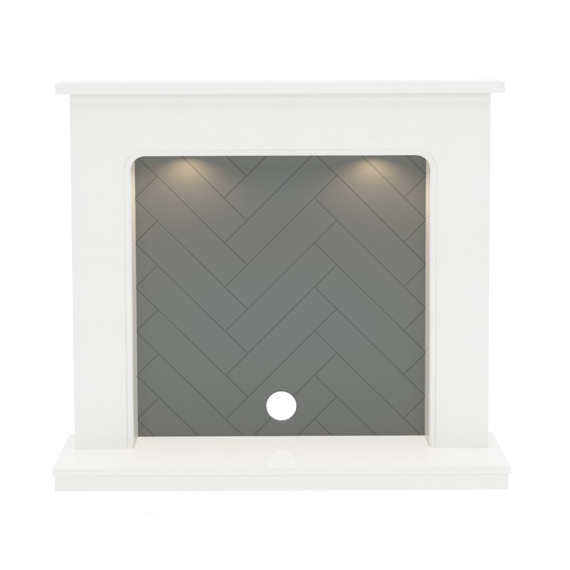 Be Modern Fontwell White marble & grey herringbone effect Fire surround set with Lights included