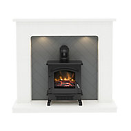 Be Modern Fontwell White marble & grey herringbone effect Stove suite with lights
