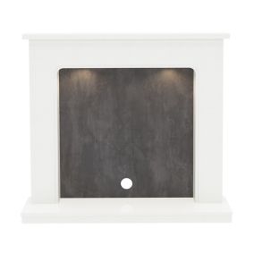 Be Modern Fontwell White marble & slate effect Fire surround set with Lights included