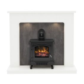 Be Modern Fontwell White marble & slate effect Stove suite with lights