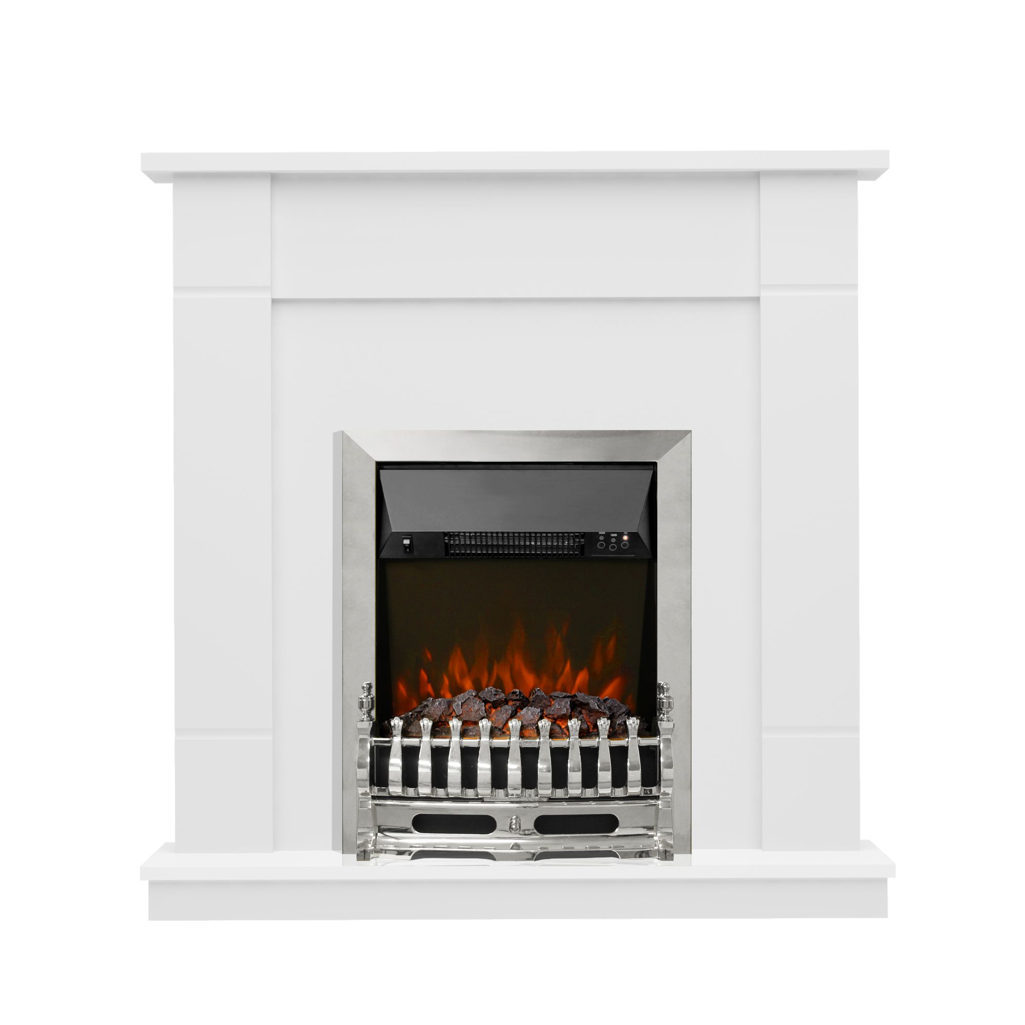 Be Modern Hunton White Chrome effect Electric Fire suite | DIY at Bu0026Q