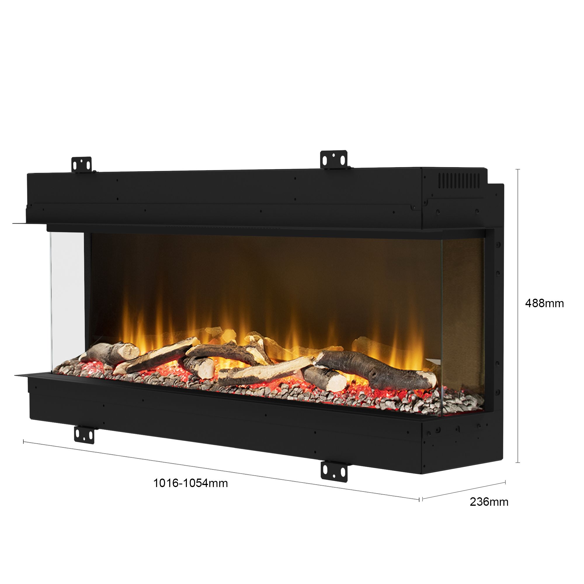 Be Modern Insito 2kW Matt Black Glass effect Inset Electric Fire (H)505mm (W)1025mm (D)235mm