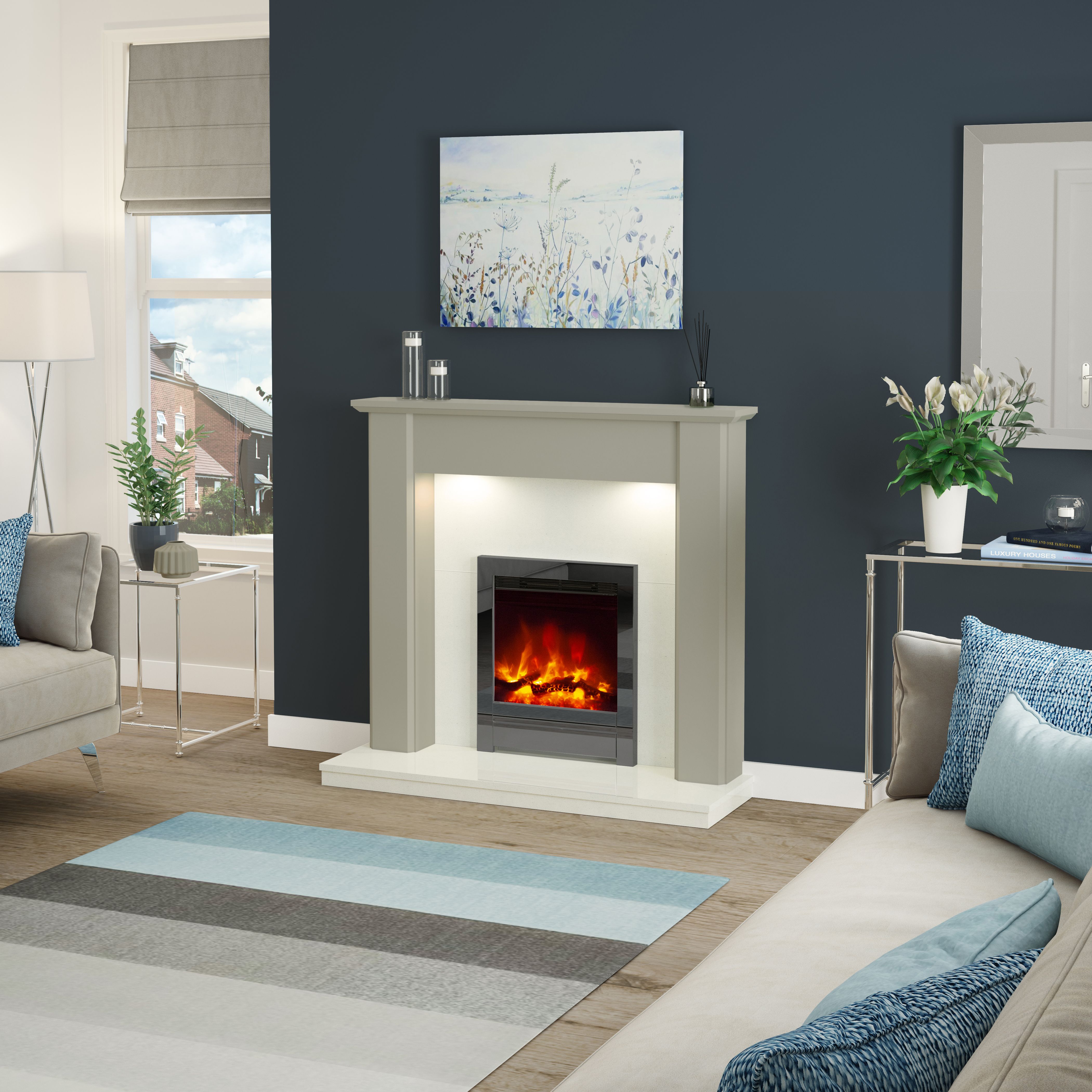 Be Modern Kempton 2kW Black Nickel effect Inset Electric Fire (H)565mm (W)413mm (D)75mm