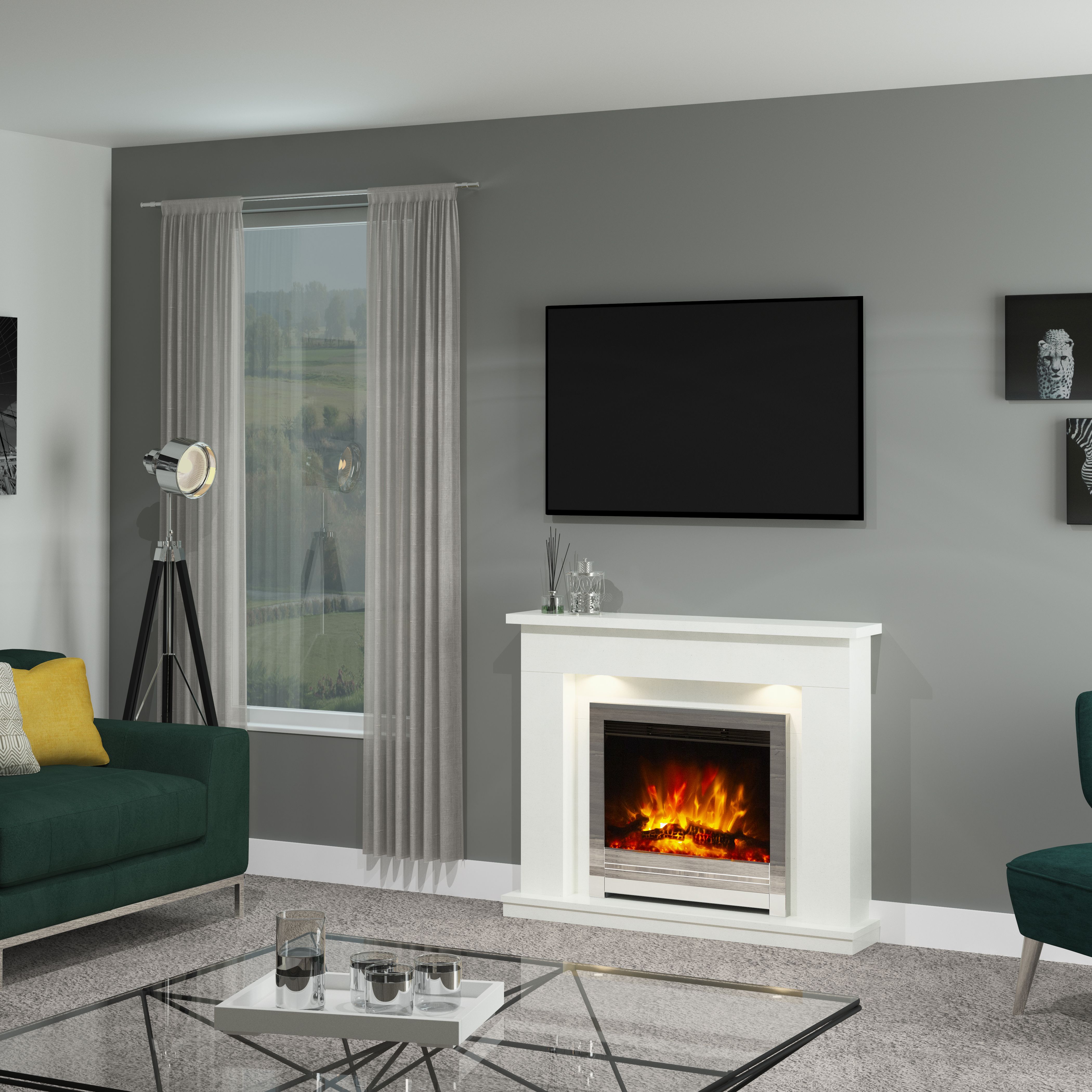 Be Modern Kempton 2kW Chrome effect Electric Fire (H)595mm (W)570mm (D)75mm