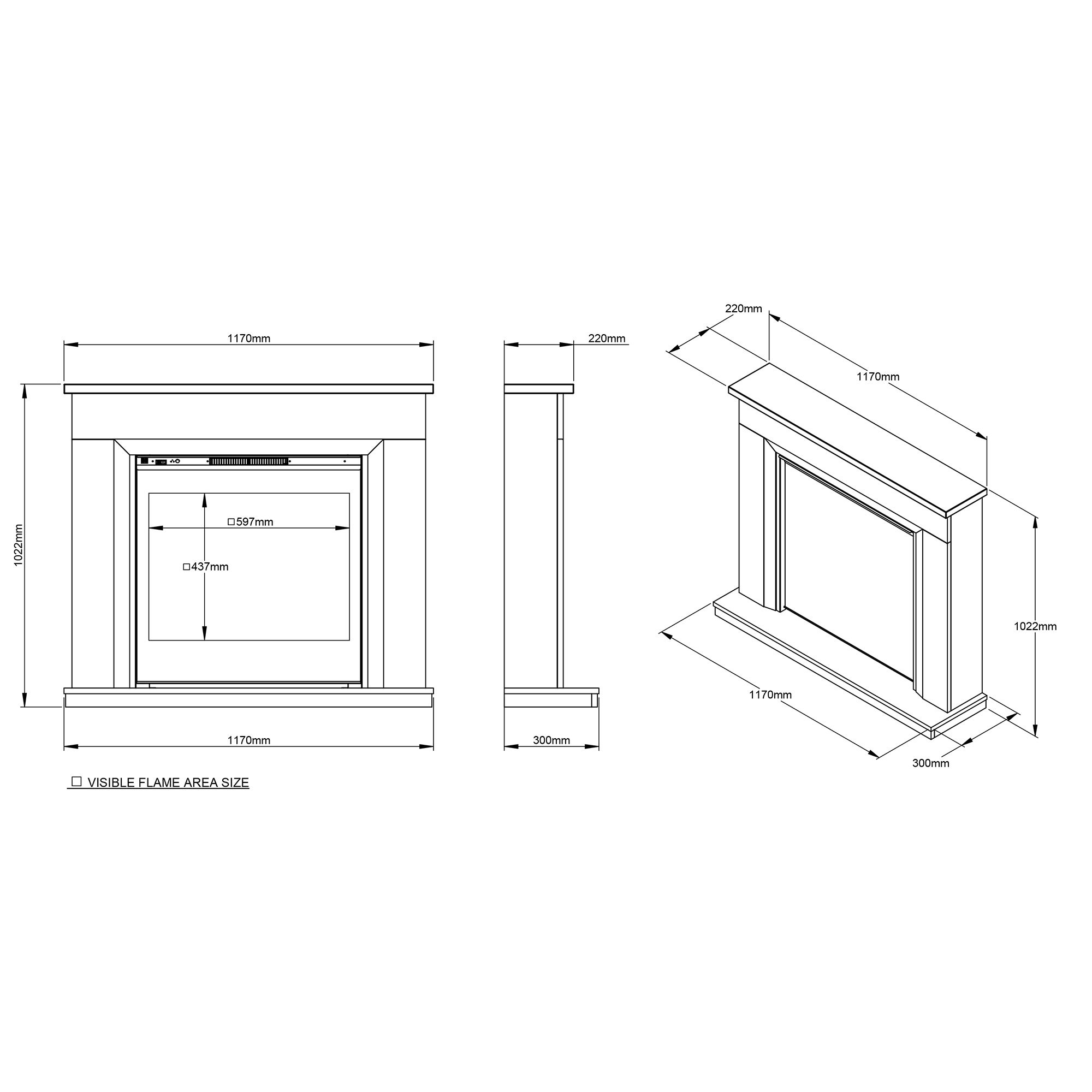 Be Modern Kingswell Dark grey Glass effect Glass, MDF & metal Freestanding & wall-mounted Electric Fire suite