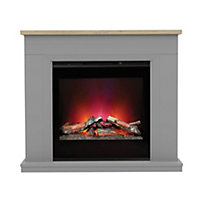 Be Modern Kingswell Dark grey Glass effect Glass, MDF & metal Freestanding & wall-mounted Electric Fire suite