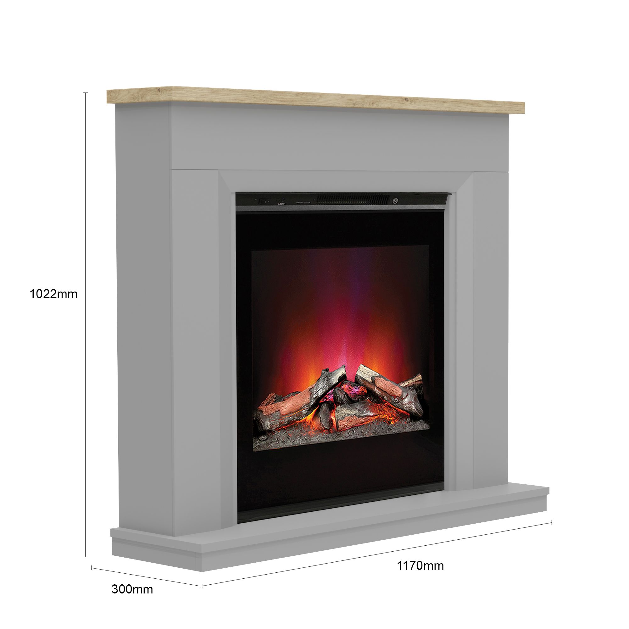 Be Modern Kingswell Dark grey Glass effect Glass, MDF & metal Freestanding & wall-mounted Electric Fire suite