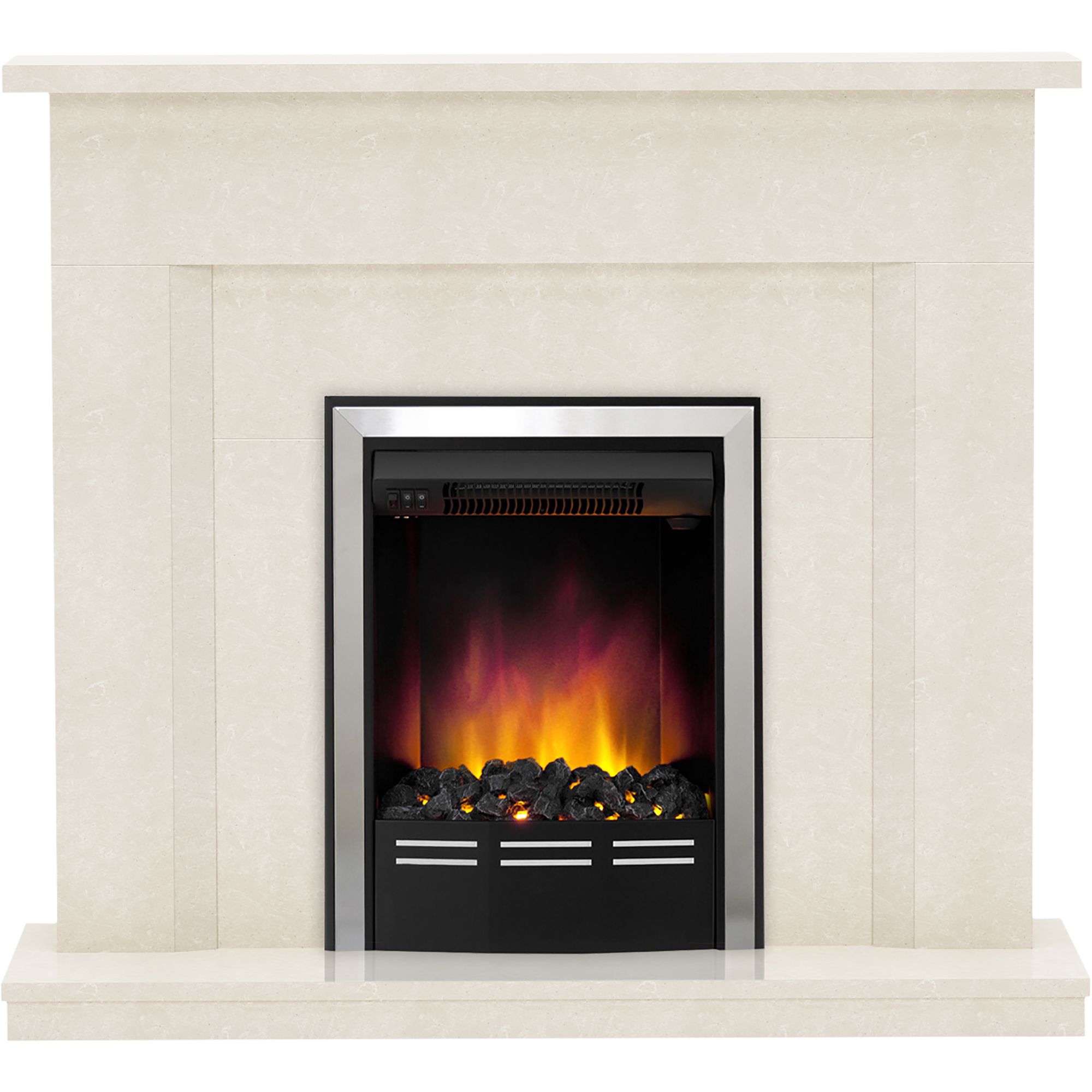 Be Modern Mariano Manila Micro Marble Chrome effect Freestanding Electric Fire suite