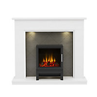 Be Modern Nightingale White, grey & black Textured stone effect Freestanding Electric Stove suite