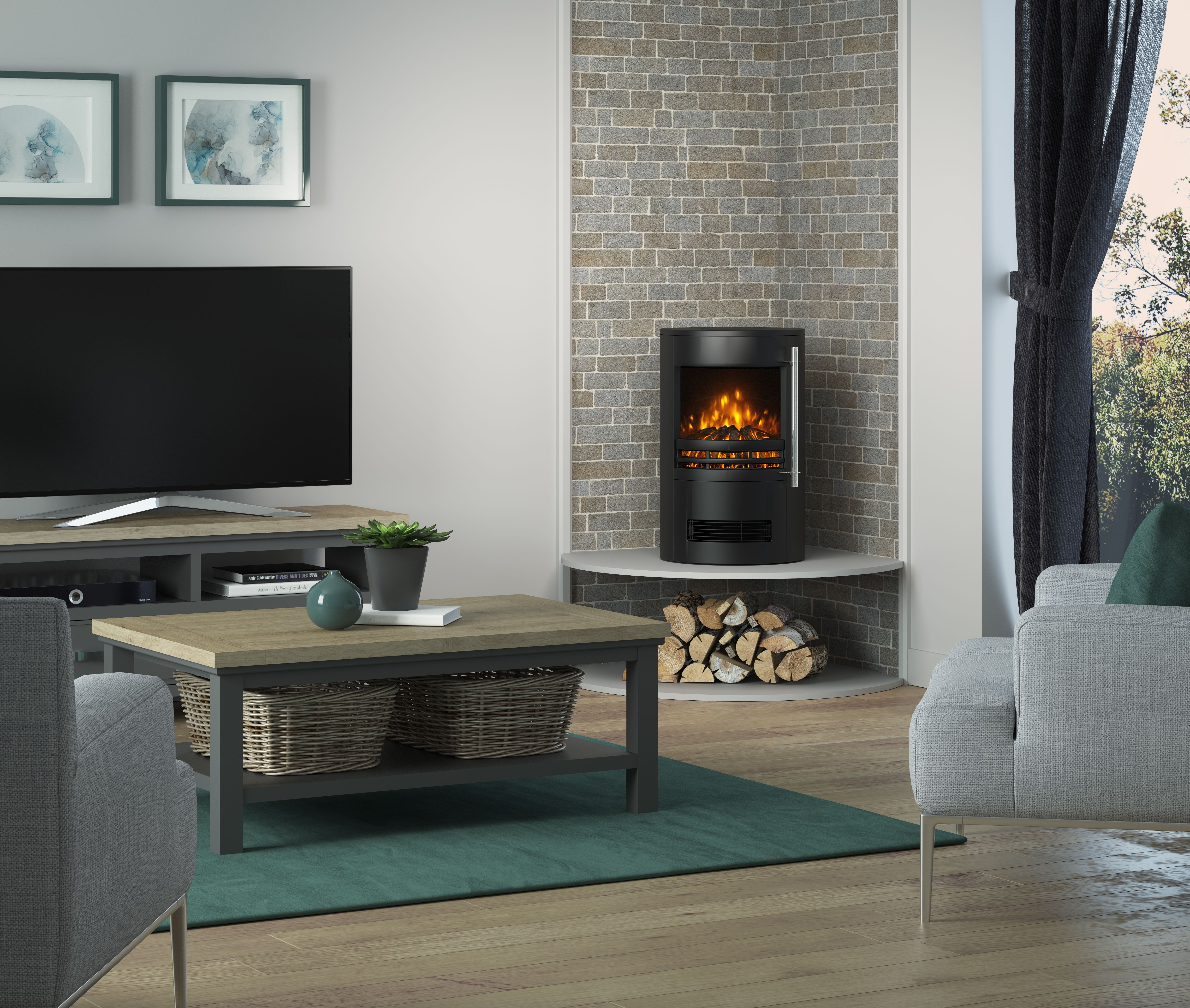 Be Modern Orba 2kW Matt Black Cast iron effect Electric Stove (H)650mm (W)410mm