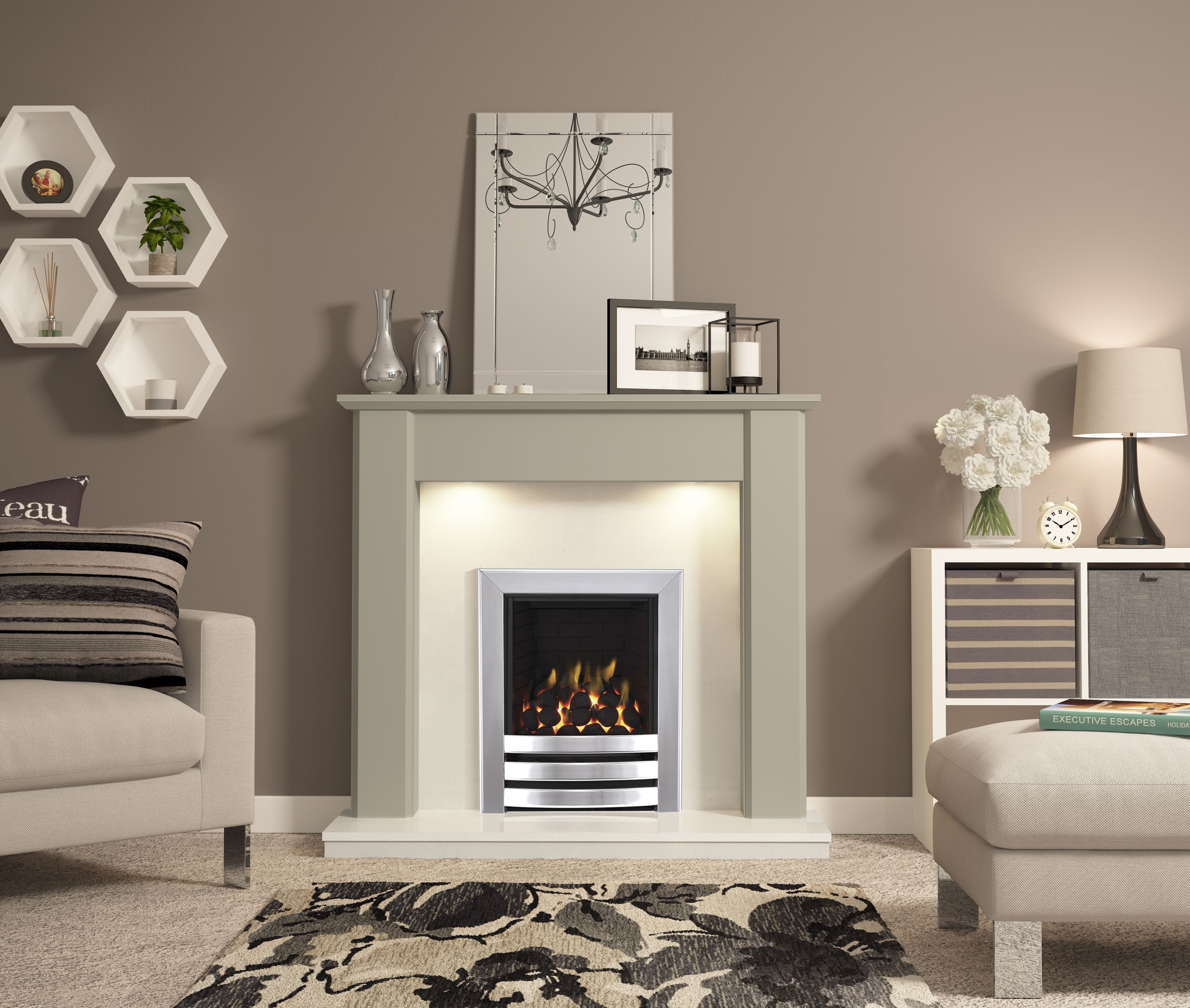 Be Modern Whitburn Stone Fire surround set with Lights included