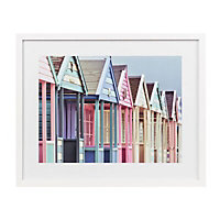 Beach huts White Framed print (H)43cm x (W)53cm