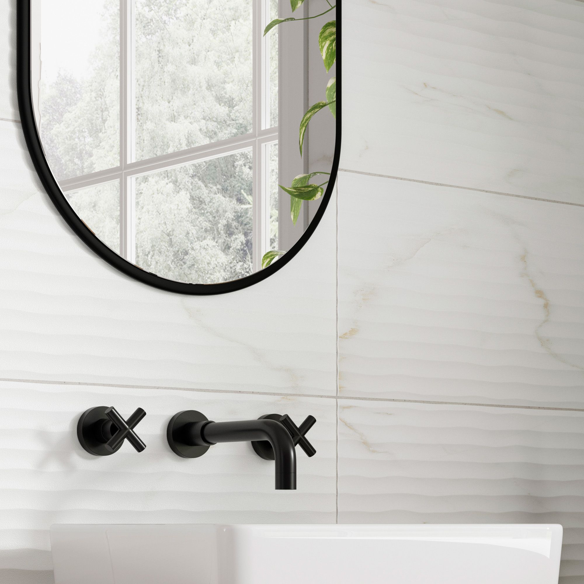 Beatrice White & gold Matt Décor Marble effect Textured Ceramic Indoor Wall tile, Pack of 8, (L)600mm (W)300mm