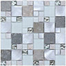 Bedrock Grey Gloss & matt Linear Glass & stone Mosaic tile sheet, (L)300mm (W)300mm