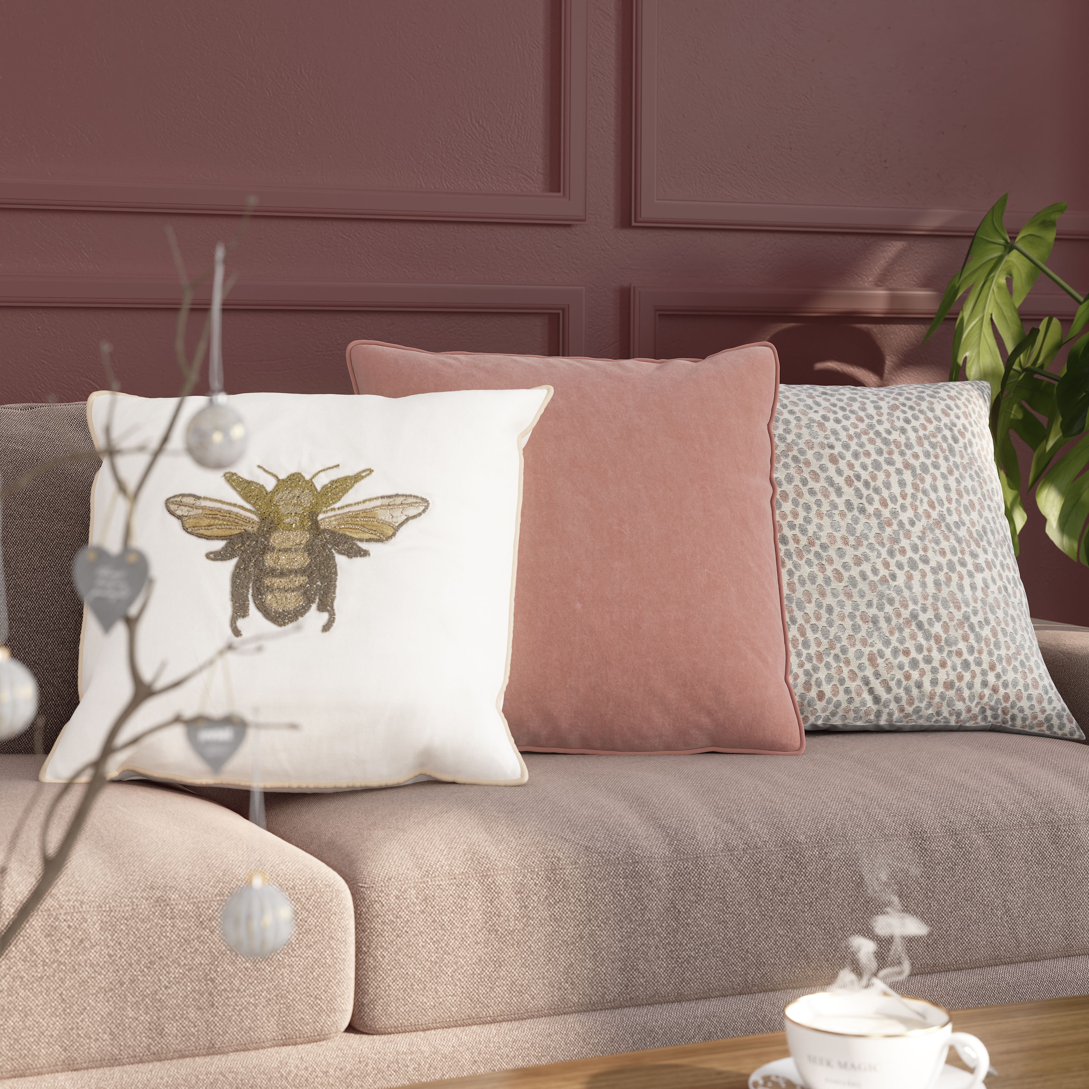 Bee Multicolour Beaded Embroidered effect Indoor Cushion, (L)40cm x (W)45cm