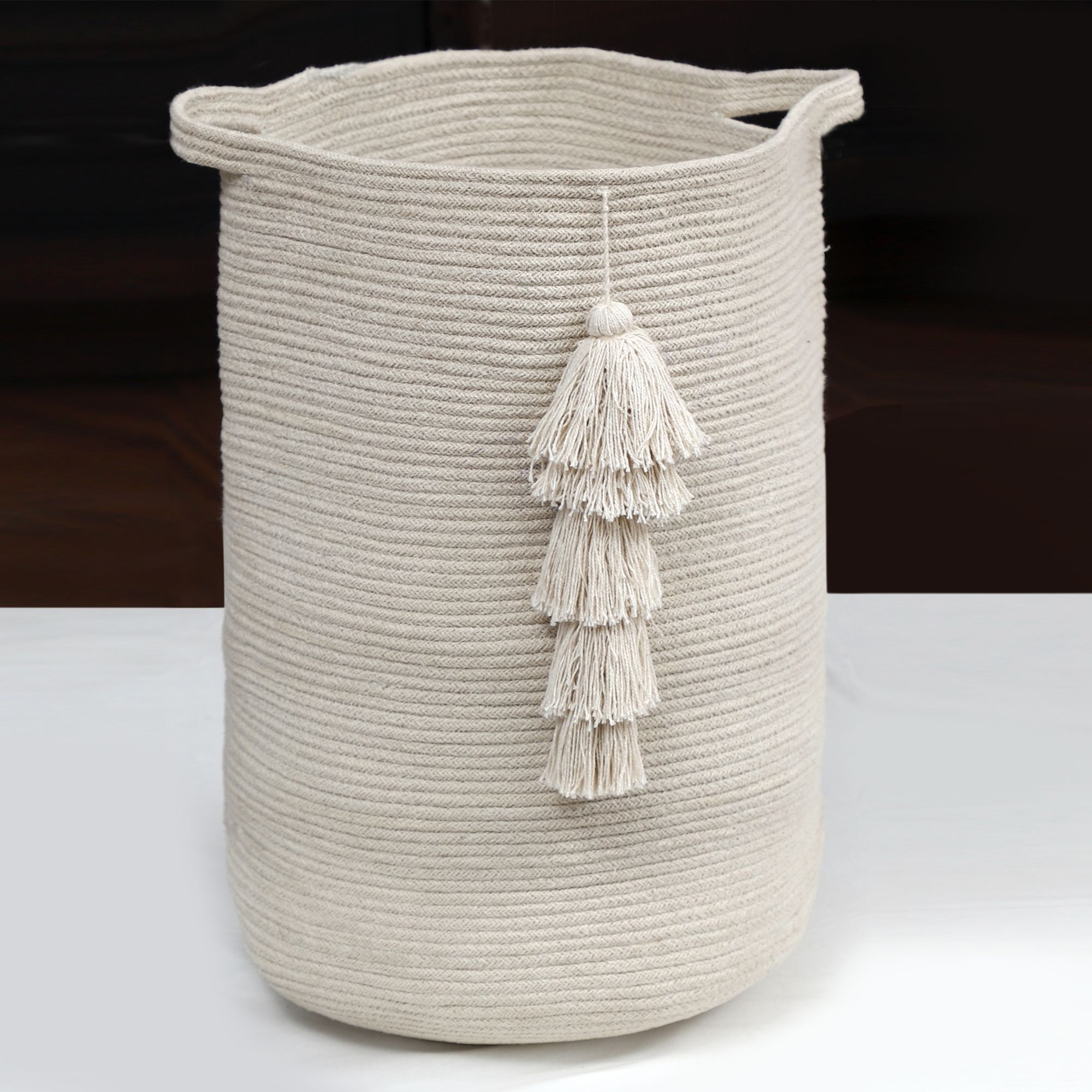 Beige Braided Cotton Small Laundry bin