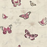 Beige Butterfly Glitter effect Smooth Wallpaper