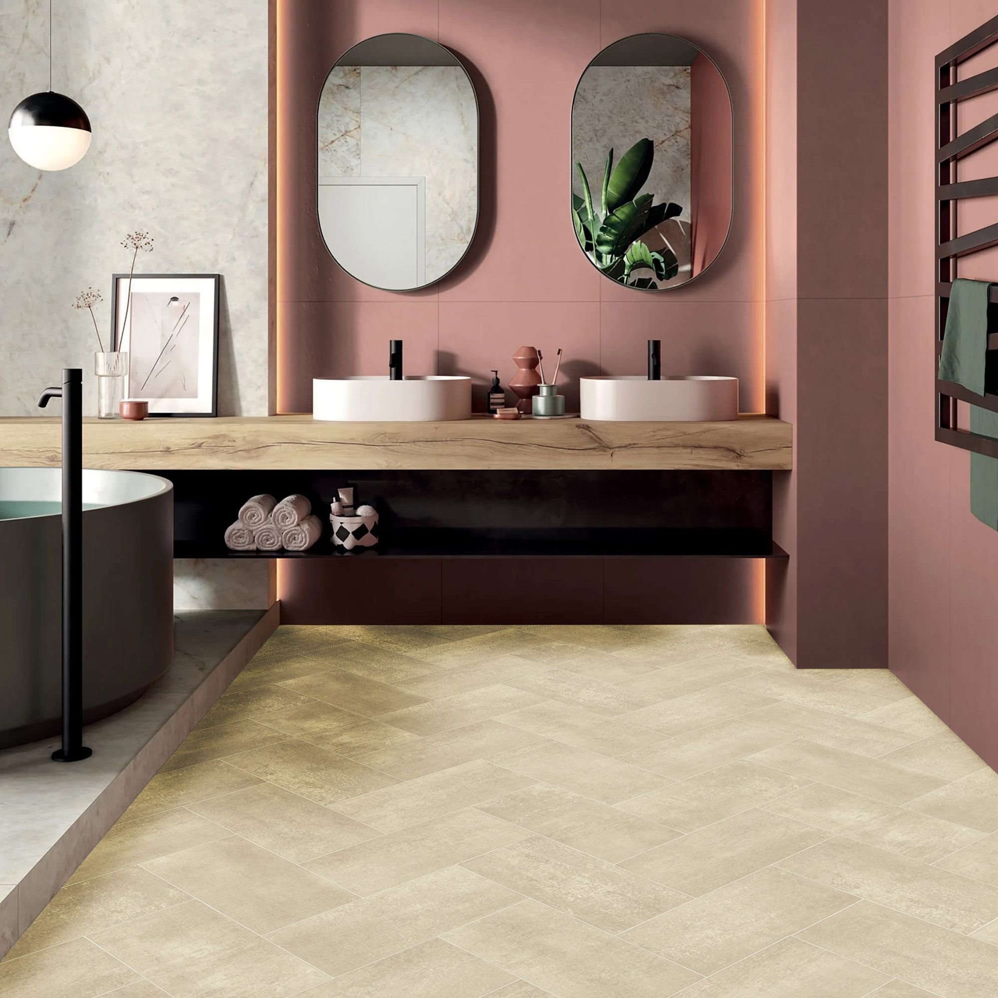 Beige Stone Tile Effect Tile effect Sheet vinyl flooring, 6m²