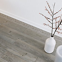 Beige Wood effect Porcelain Mosaic tile, (L)300mm (W)155mm