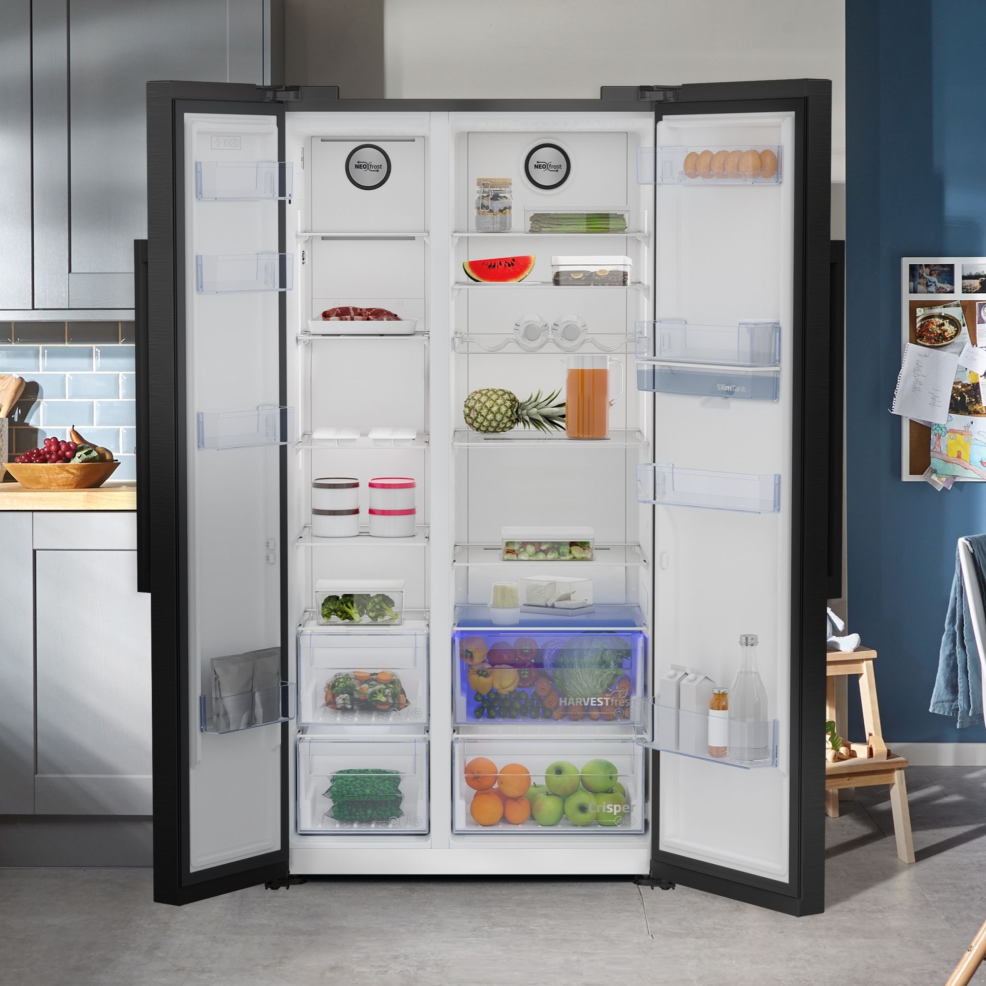 Beko ASD2341VB American style Freestanding Frost free Fridge freezer - Black