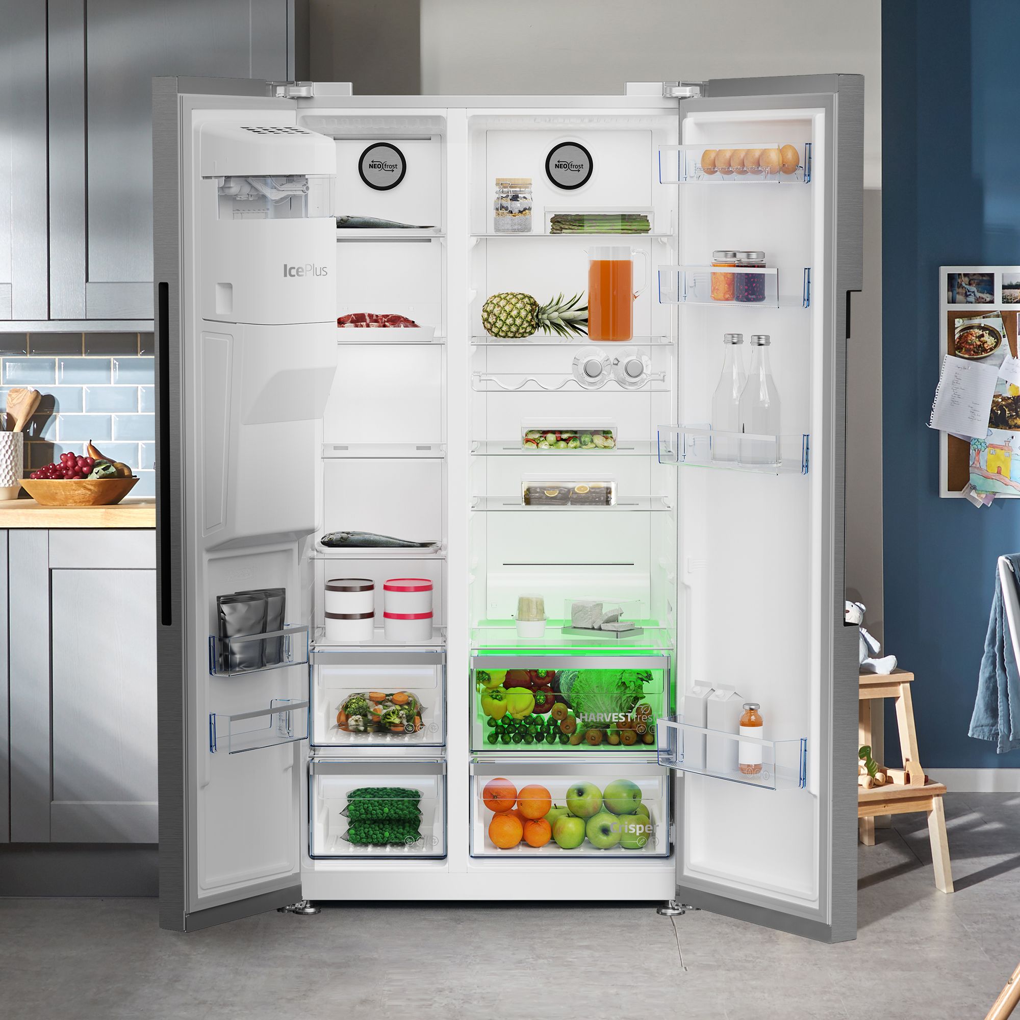 Beko ASP33B32VPS American style Freestanding Frost free Fridge freezer - Gloss stainless steel effect stainless steel effect