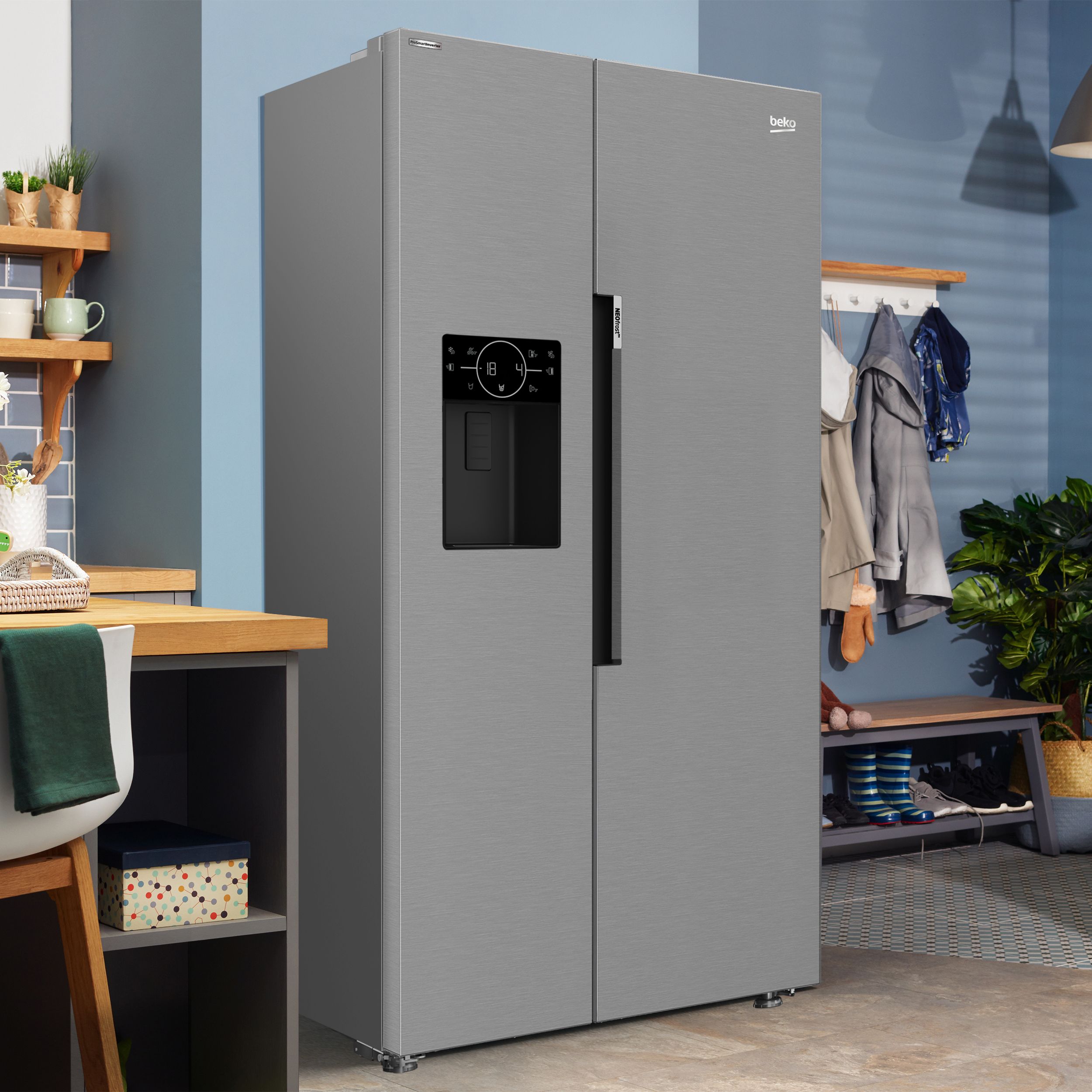 Beko ASP33B32VPS American style Freestanding Frost free Fridge freezer - Gloss stainless steel effect stainless steel effect