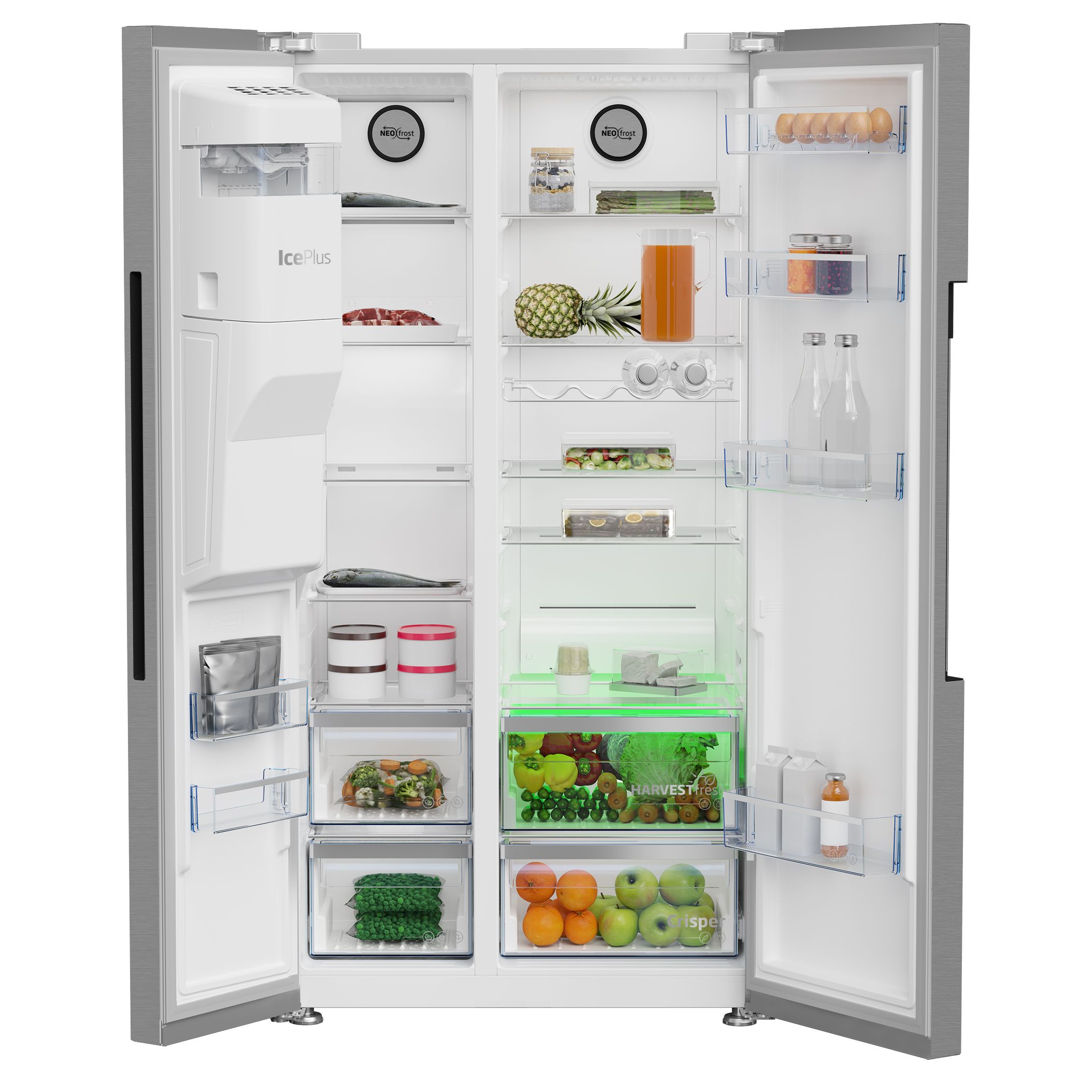 Beko ASP33B32VPS American style Freestanding Frost free Fridge freezer - Gloss stainless steel effect stainless steel effect